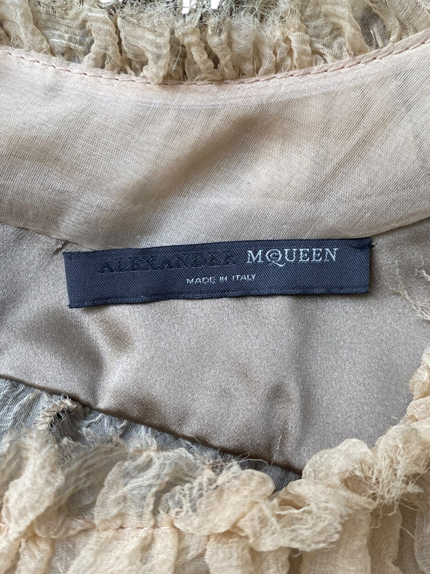 ALEXANDER MCQUEEN FW2002 «SUPERCALIFRAGILISTIC» BEIGE LACE & SILK BONDAGE CORSET MIDI DRESS
