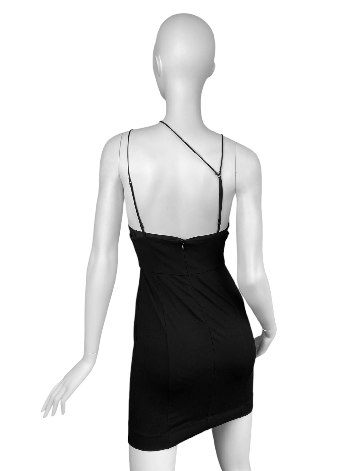 NENSI DOJAKA SS2023 BLACK ASYMMETRICAL STRAPS MINI DRESS