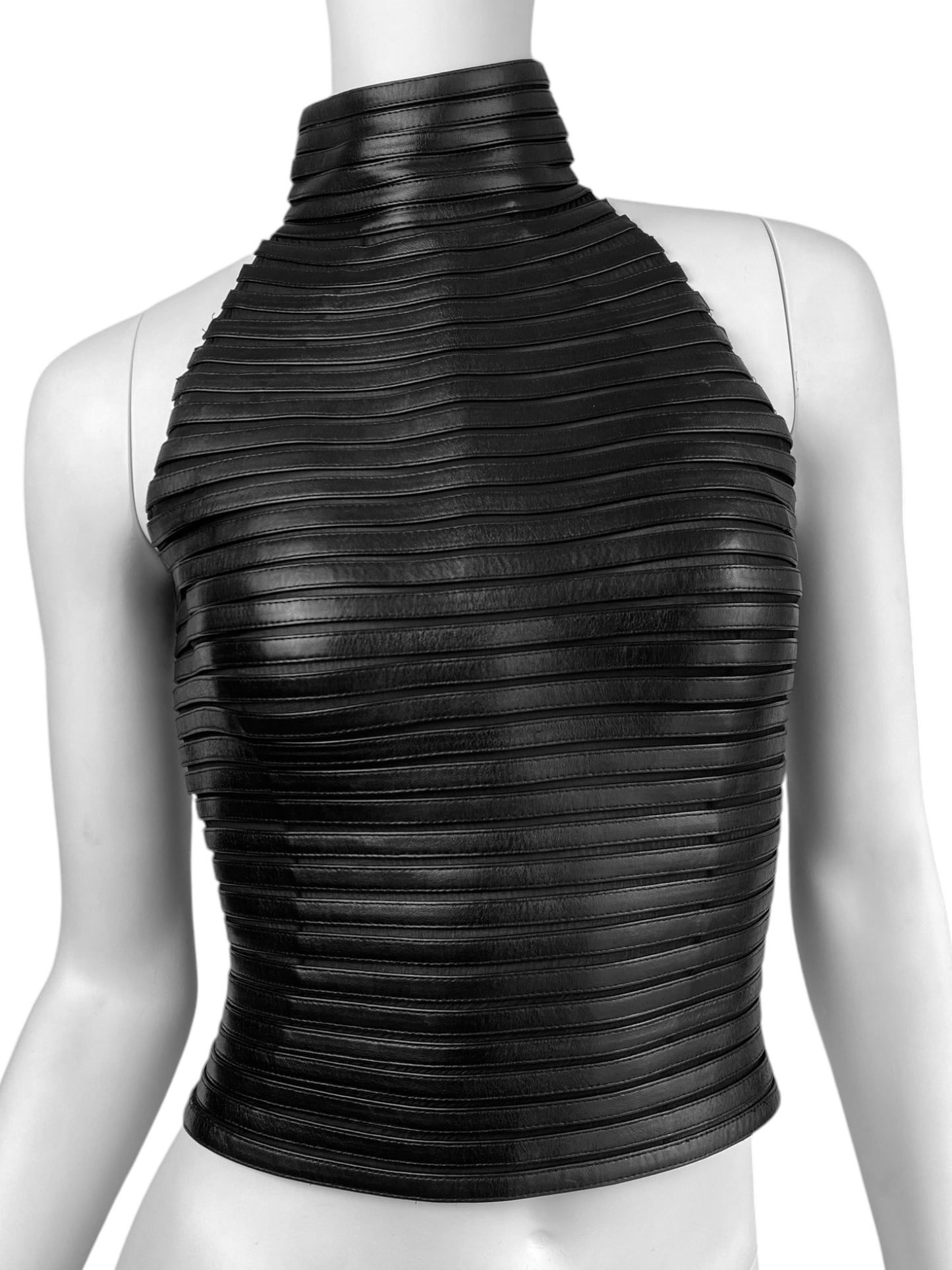 JITROIS 1999 BLACK LEATHER HORIZONTAL STRAPS TOP