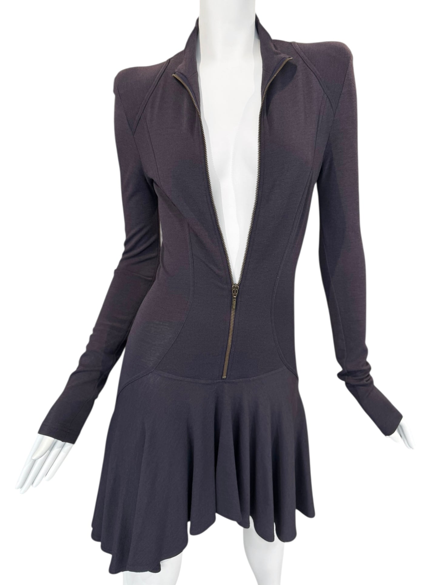 PLEIN SUD FW2004 PURPLE WOOL ZIP MINI DRESS