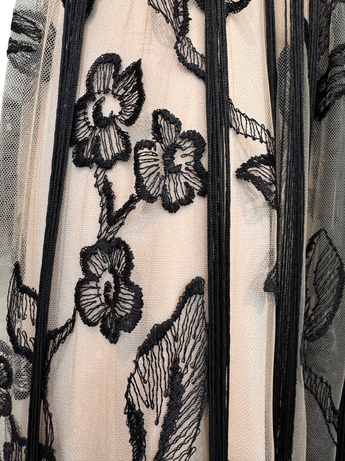 FAYÇAL AMOR 2019 BEIGE & BLACK FLORAL FRINGES MAXI DRESS