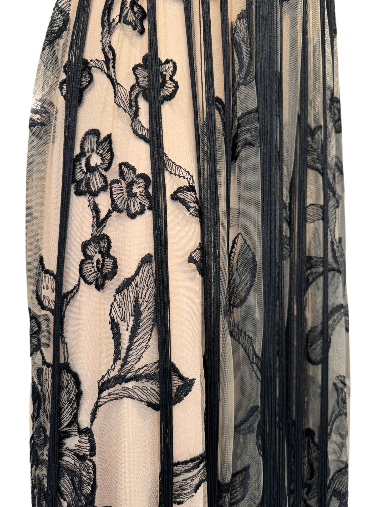 FAYÇAL AMOR 2019 BEIGE & BLACK FLORAL FRINGES MAXI DRESS