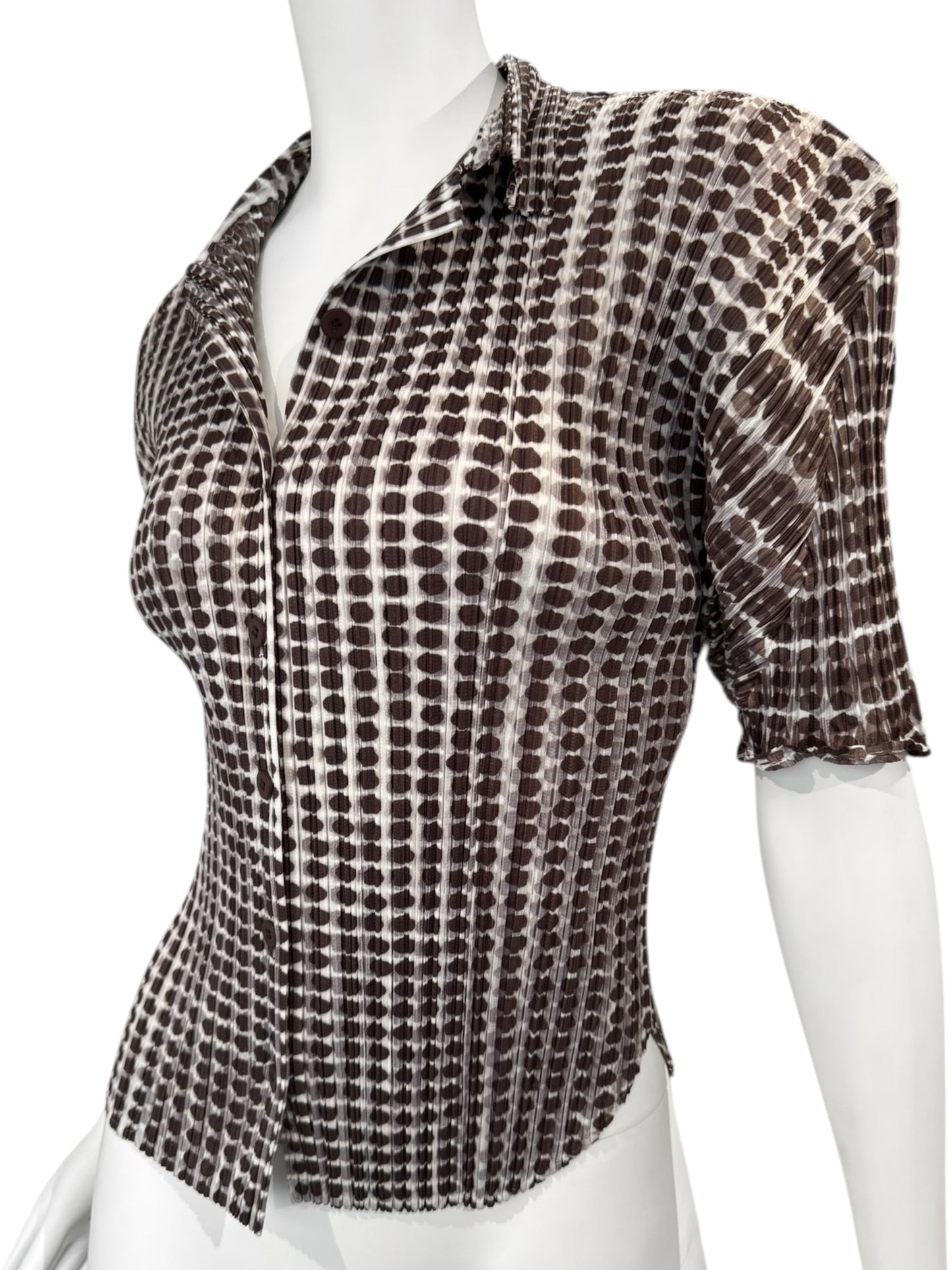 PLEATS PLEASE 2010 BROWN POLKA DOT SHIRT