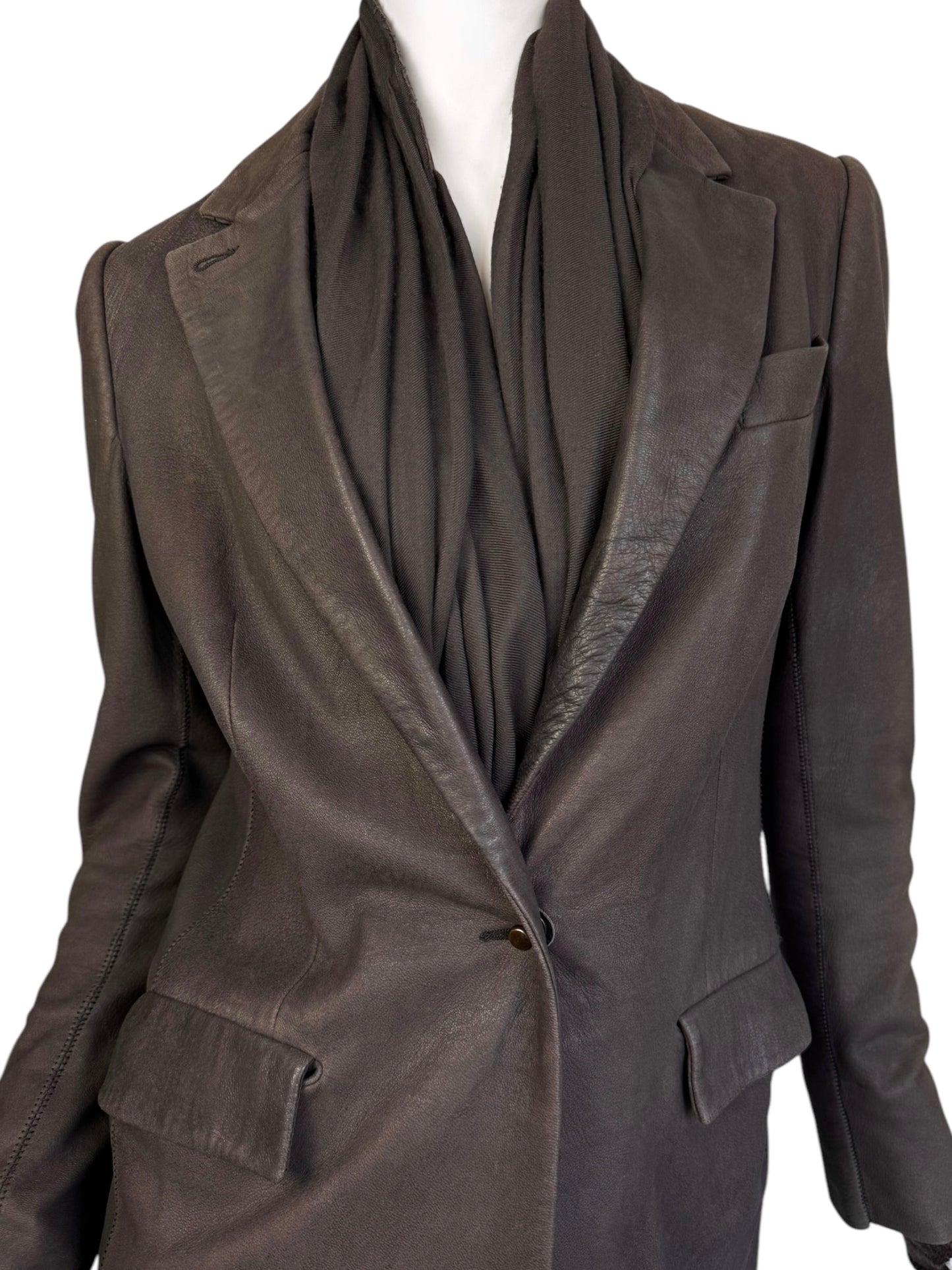 ISAAC SELLAM 2010s BROWN LEATHER SCARF COAT