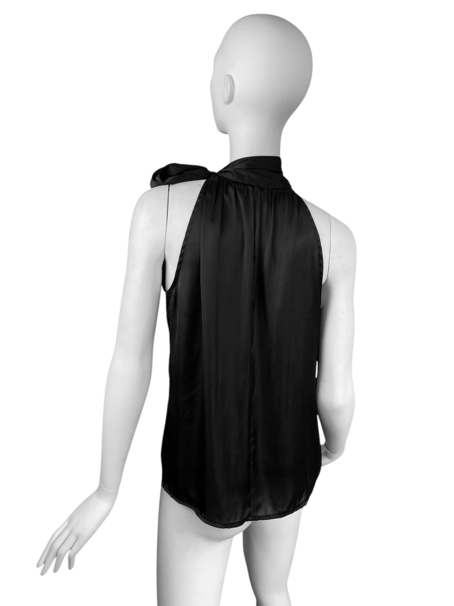 ALEXANDER MCQUEEN 1995-1996 BLACK SATIN PUSSY BOW COLLAR TANK TOP