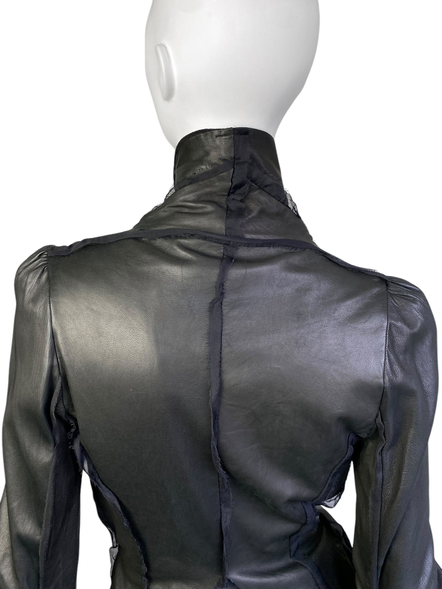 SHARON WAUCHOB FW2006 GREY LEATHER SILK TRIM ARTISANAL JACKET