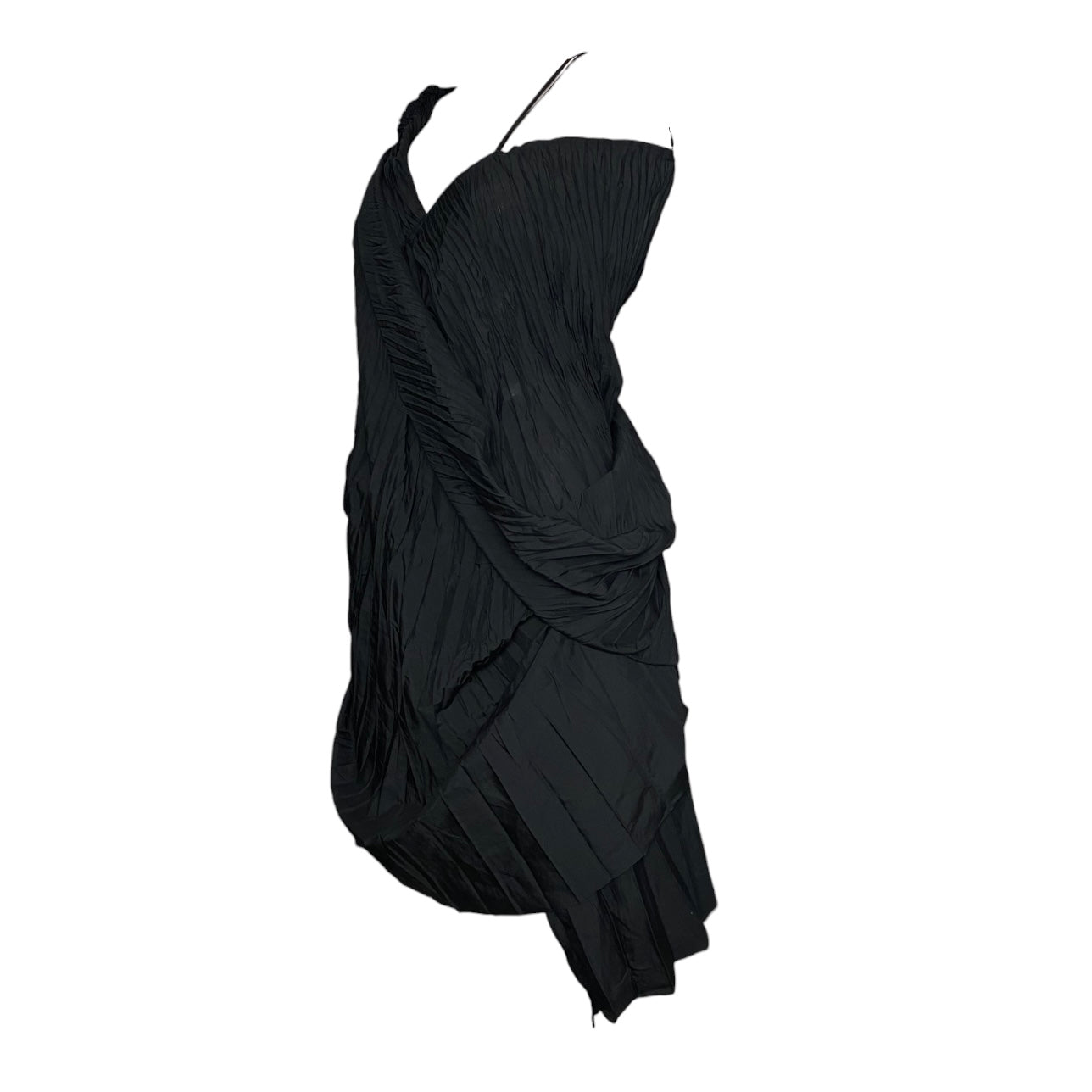 JUNYA WATANABE SS2009 BLACK PLEATED ASYMMETRICAL DRAPED MINI DRESS