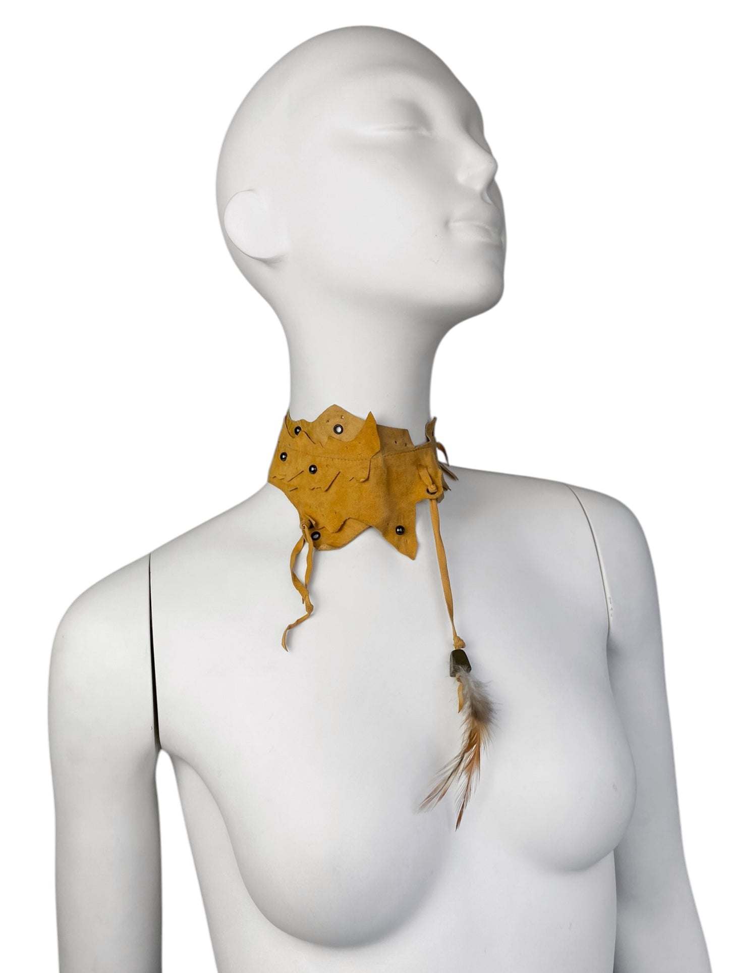 PLEIN SUD 2000s YELLOW LEATHER PATCHWORK CHOKER