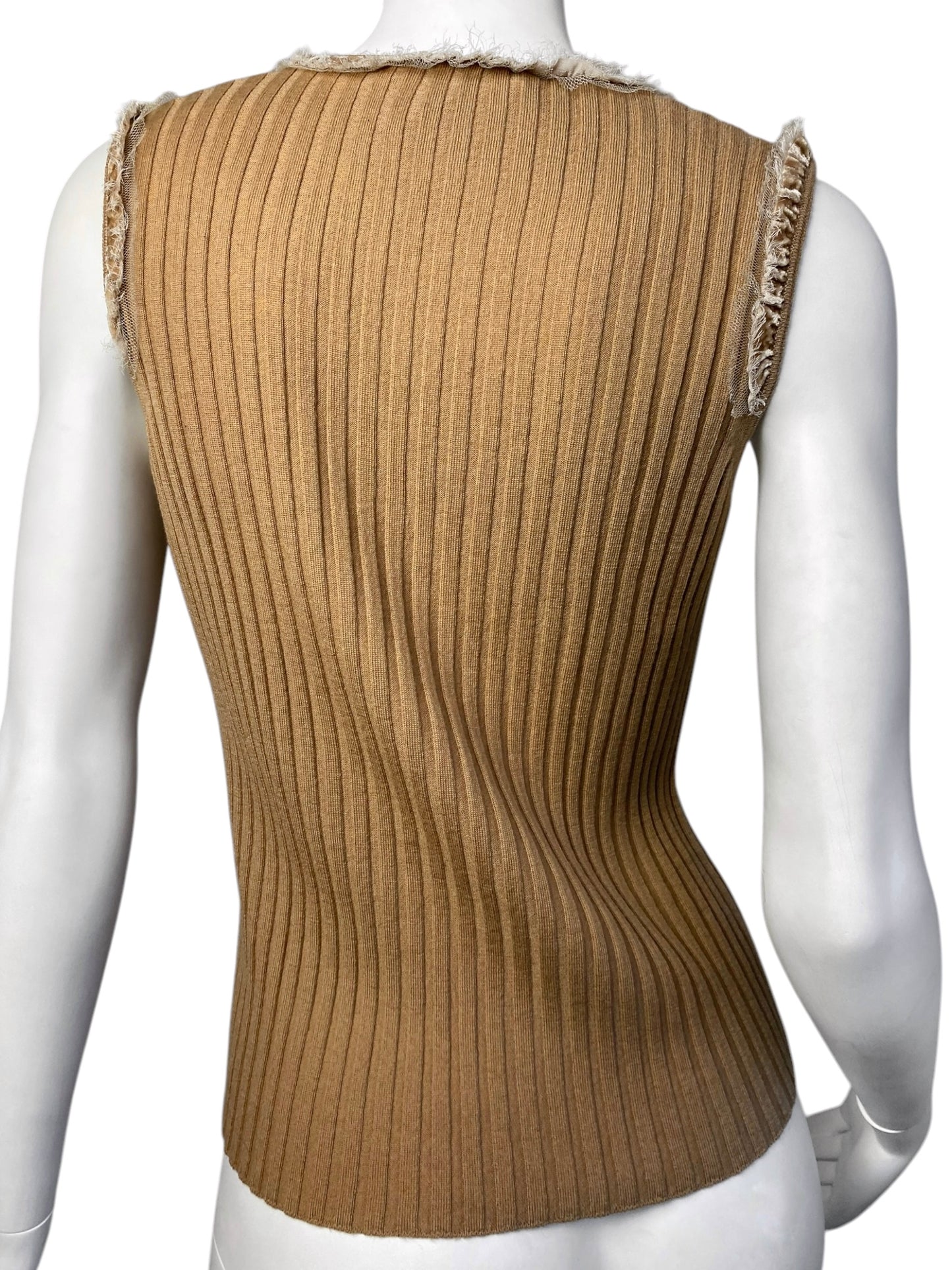 DIOR FW2005 BY GALLIANO CAMEL WOOL RUFFLES TRIM TANK TOP