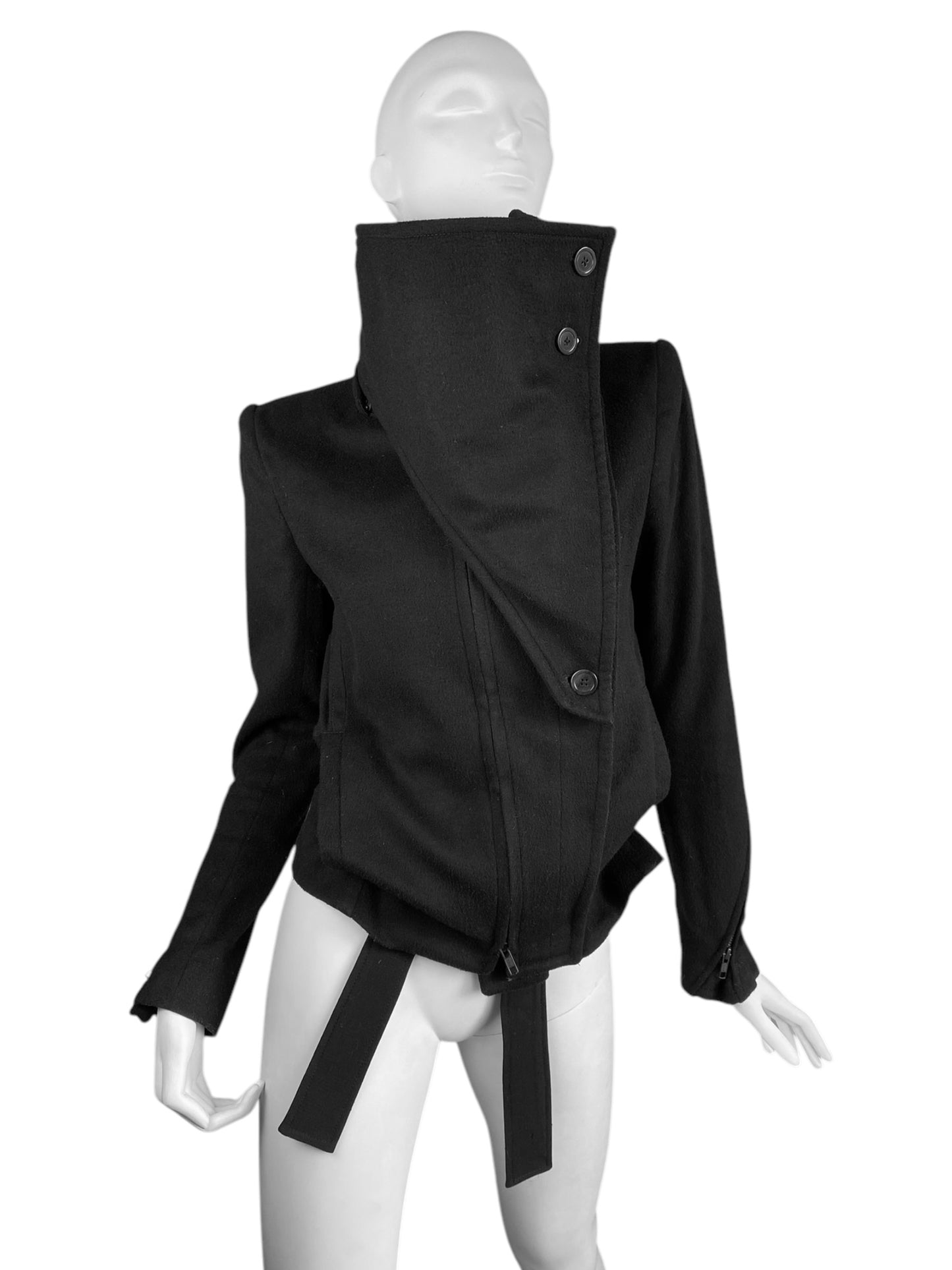ANN DEMEULEMEESTER FW2012 BLACK WOOL HIGH STRUCTURED COLLAR JACKET