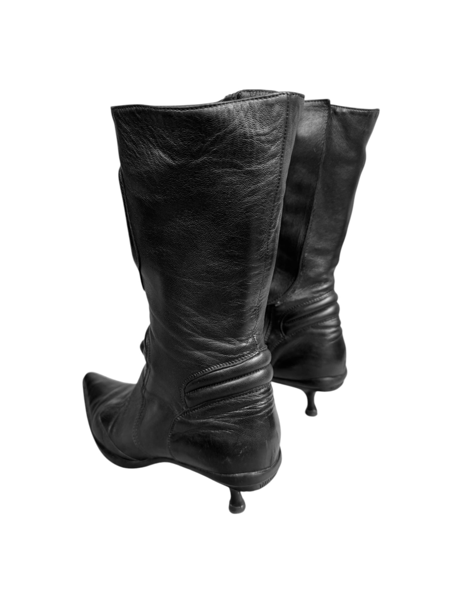 MIU MIU FW1999 BLACK LEATHER BIKER BOOTS