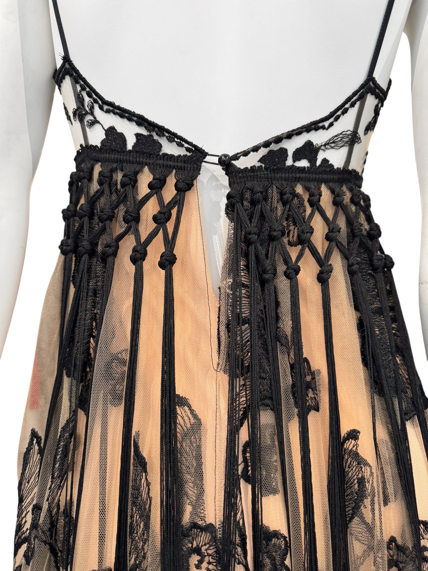 FAYÇAL AMOR 2019 BEIGE & BLACK FLORAL FRINGES MAXI DRESS
