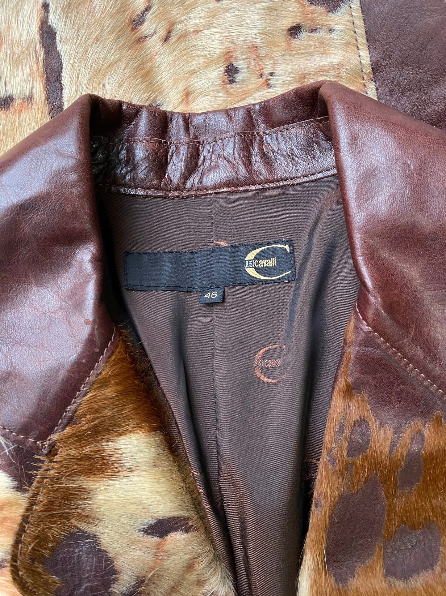 JUST CAVALLI FW2004 BROWN COWHIDE LEATHER COAT