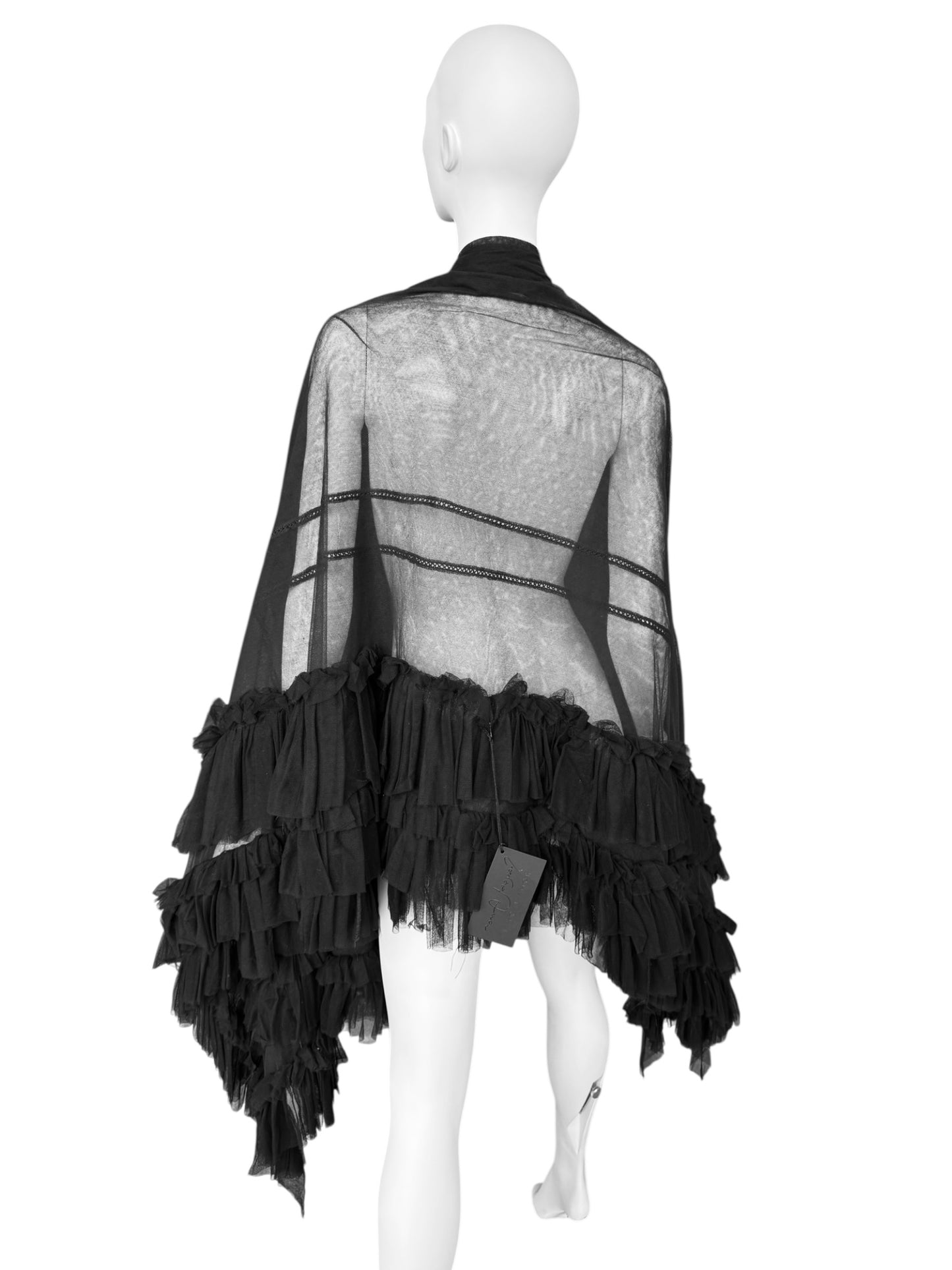 FAYÇAL AMOR FW1994 BLACK TULLE RUFFLES XXL SHAWL