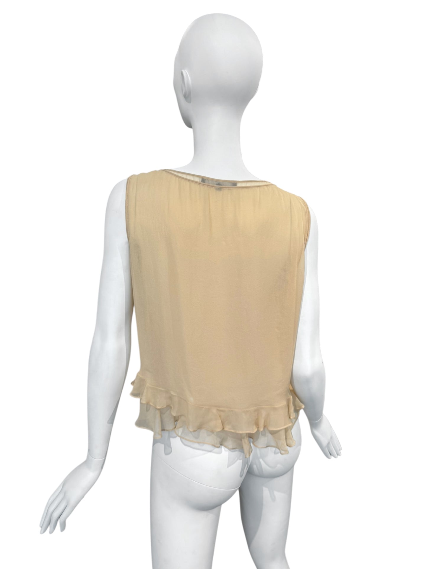GUCCI SS1999 BY TOM FORD BEIGE SILK RUFFLES HEM TANK TOP