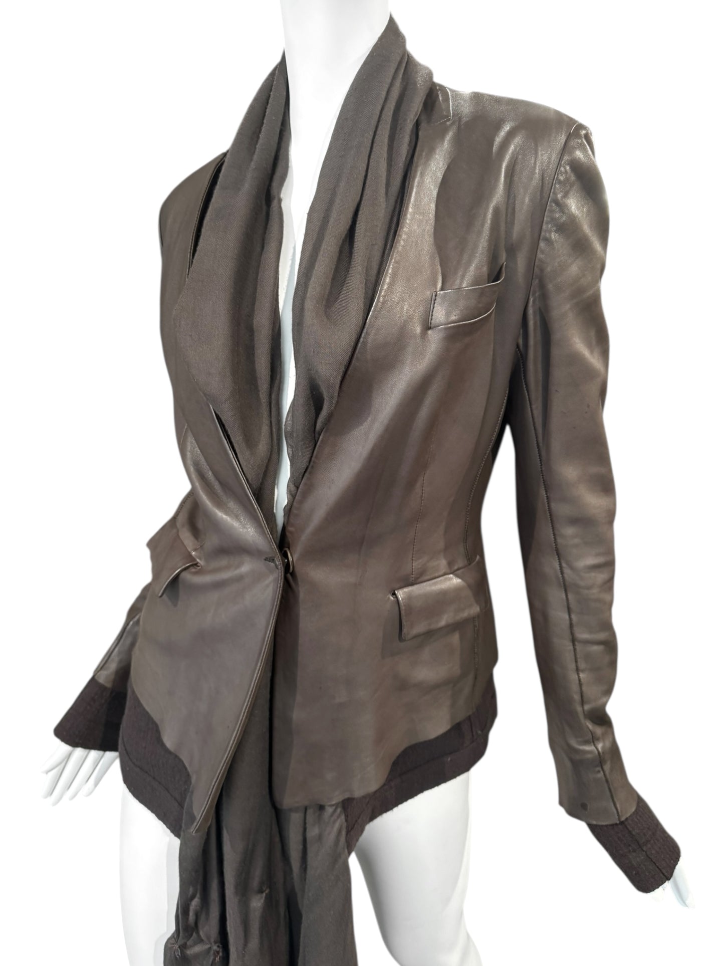 ISAAC SELLAM 2010s BROWN LEATHER SCARF JACKET