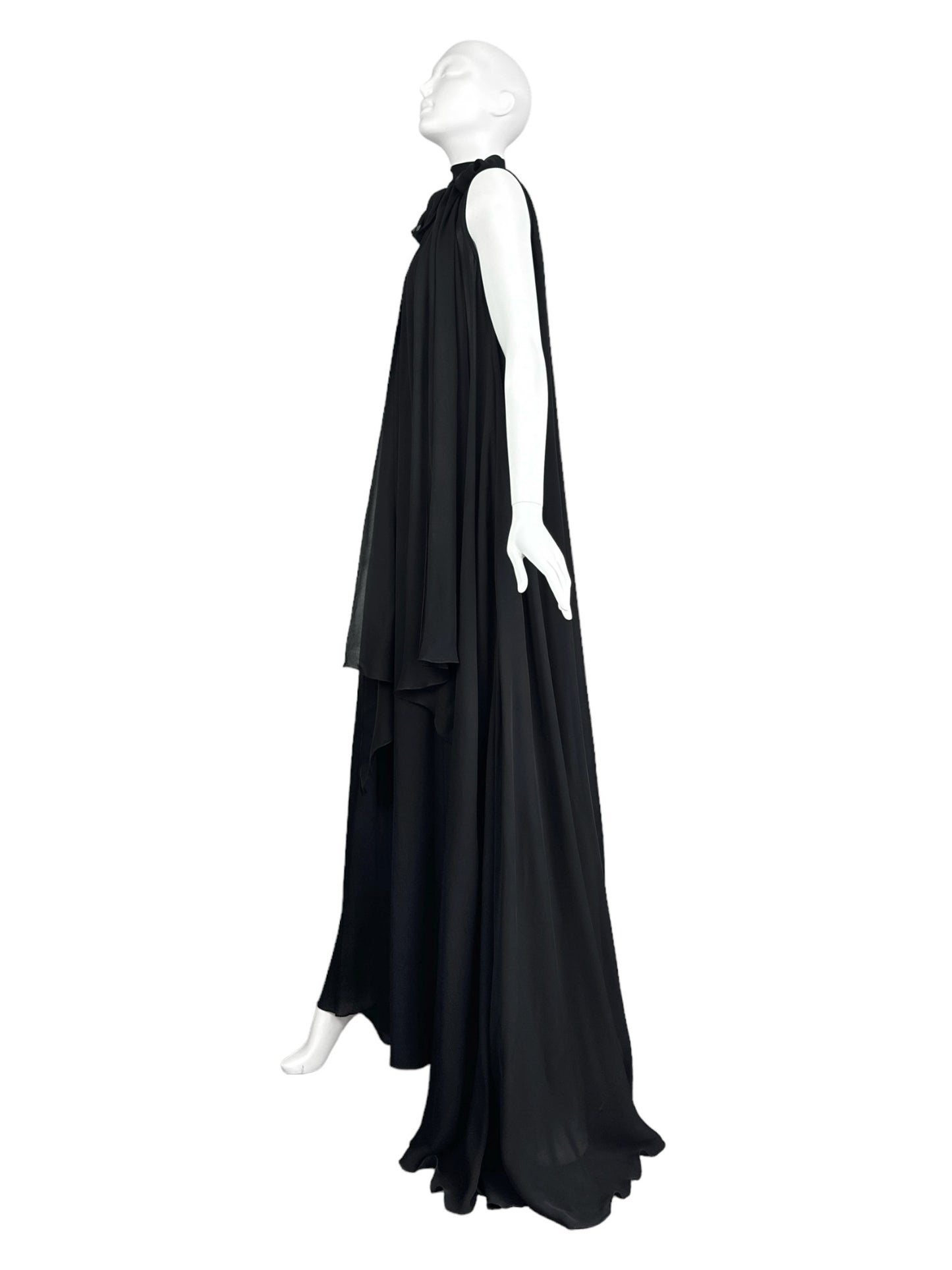 PLEIN SUD PRE-FALL 2014 BLACK SILK DRAPED MAXI DRESS
