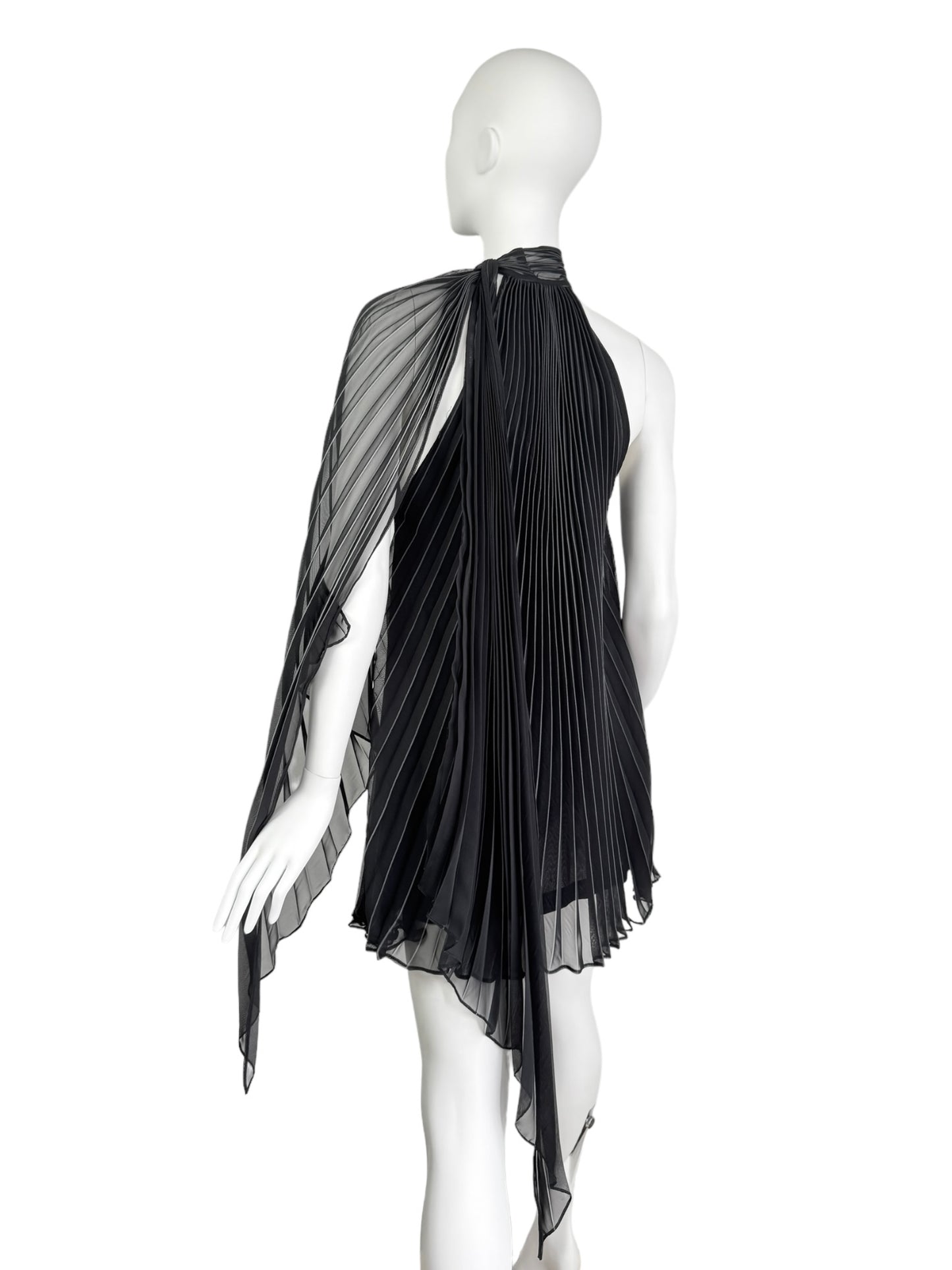 PLEIN SUD 2000s BLACK PLEATED MINI DRESS