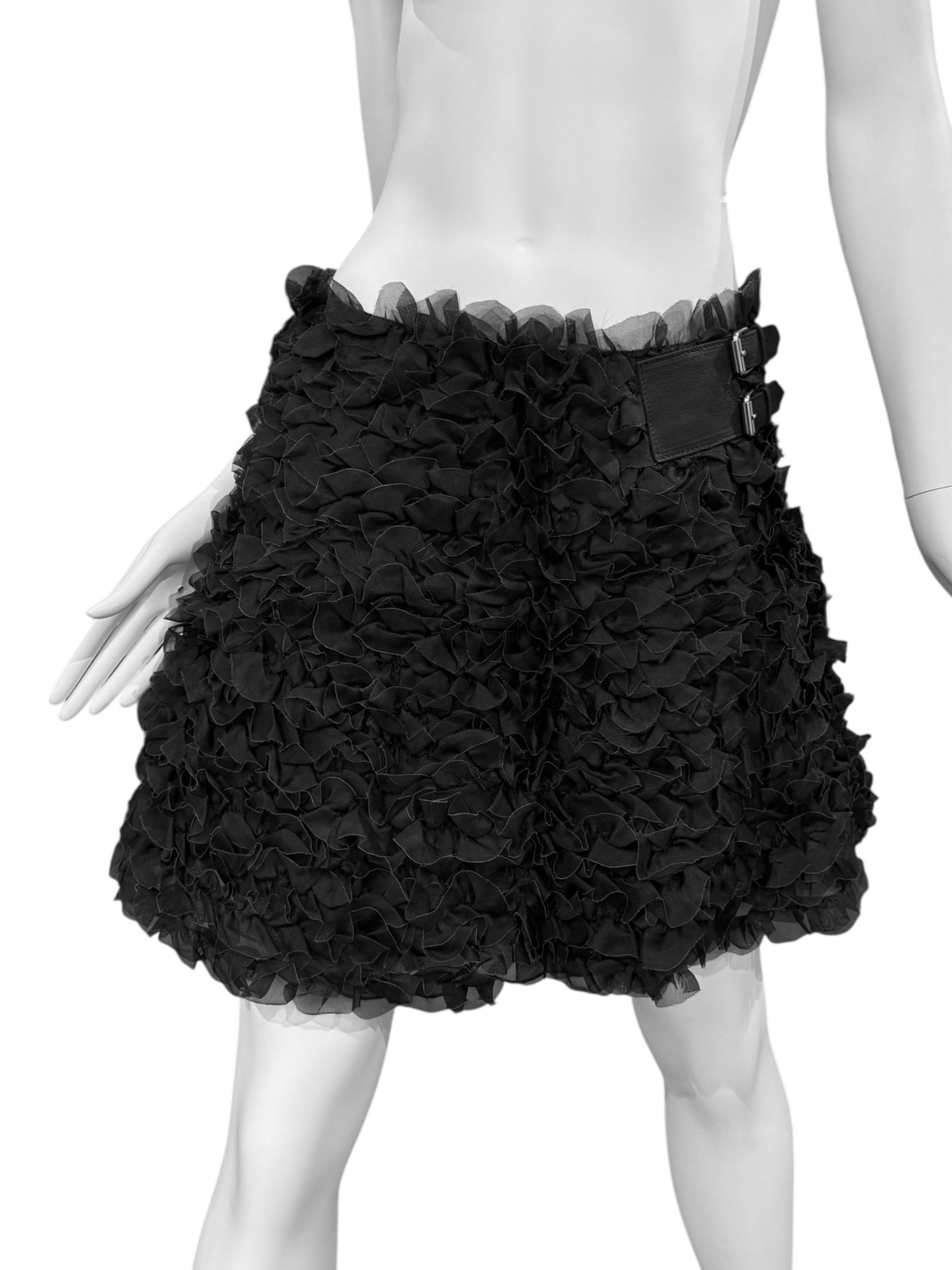 EMPORIO ARMANI SS2008 BLACK SILK RUFFLES MINI SKIRT
