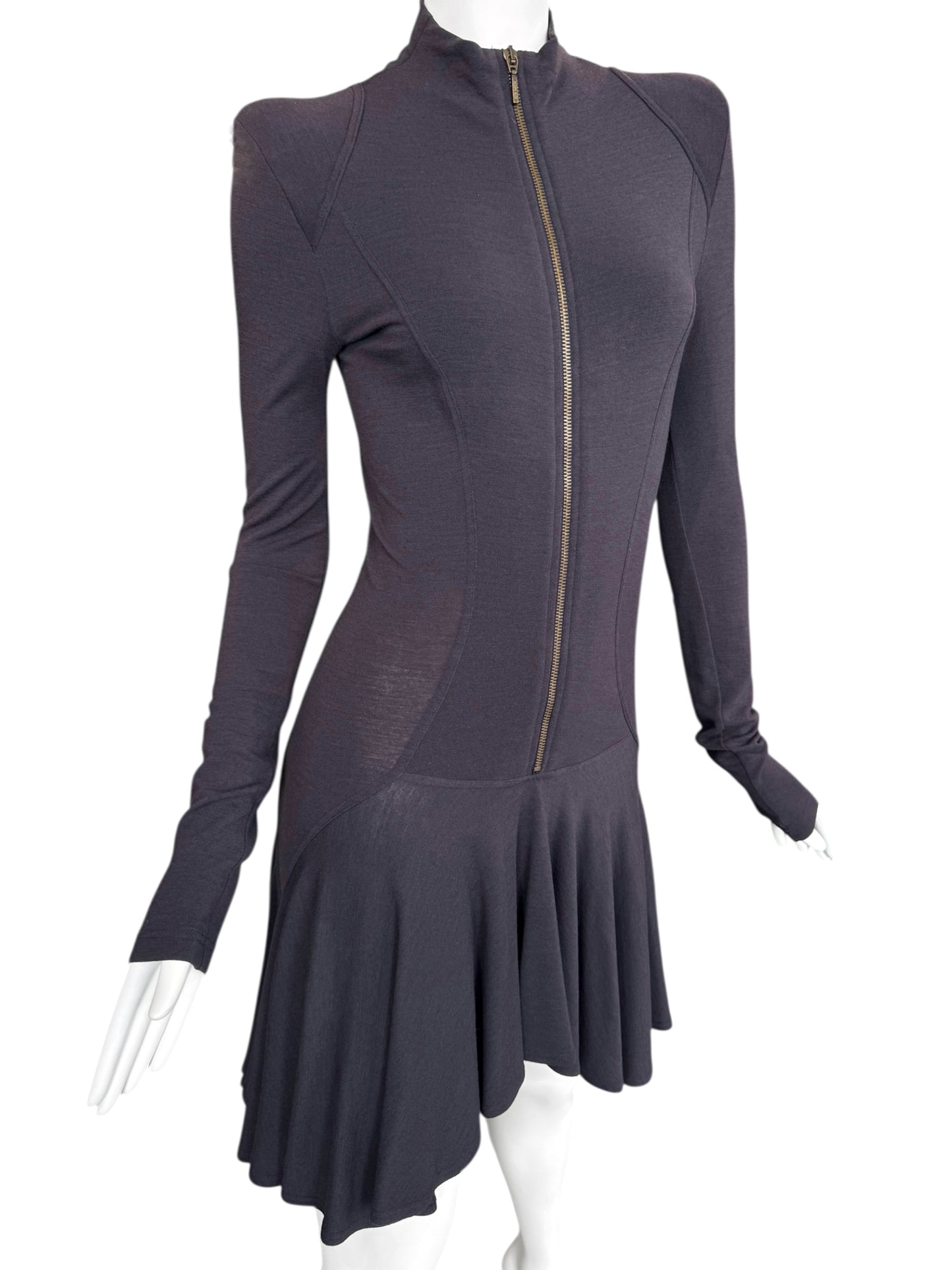 PLEIN SUD FW2004 PURPLE WOOL ZIP MINI DRESS