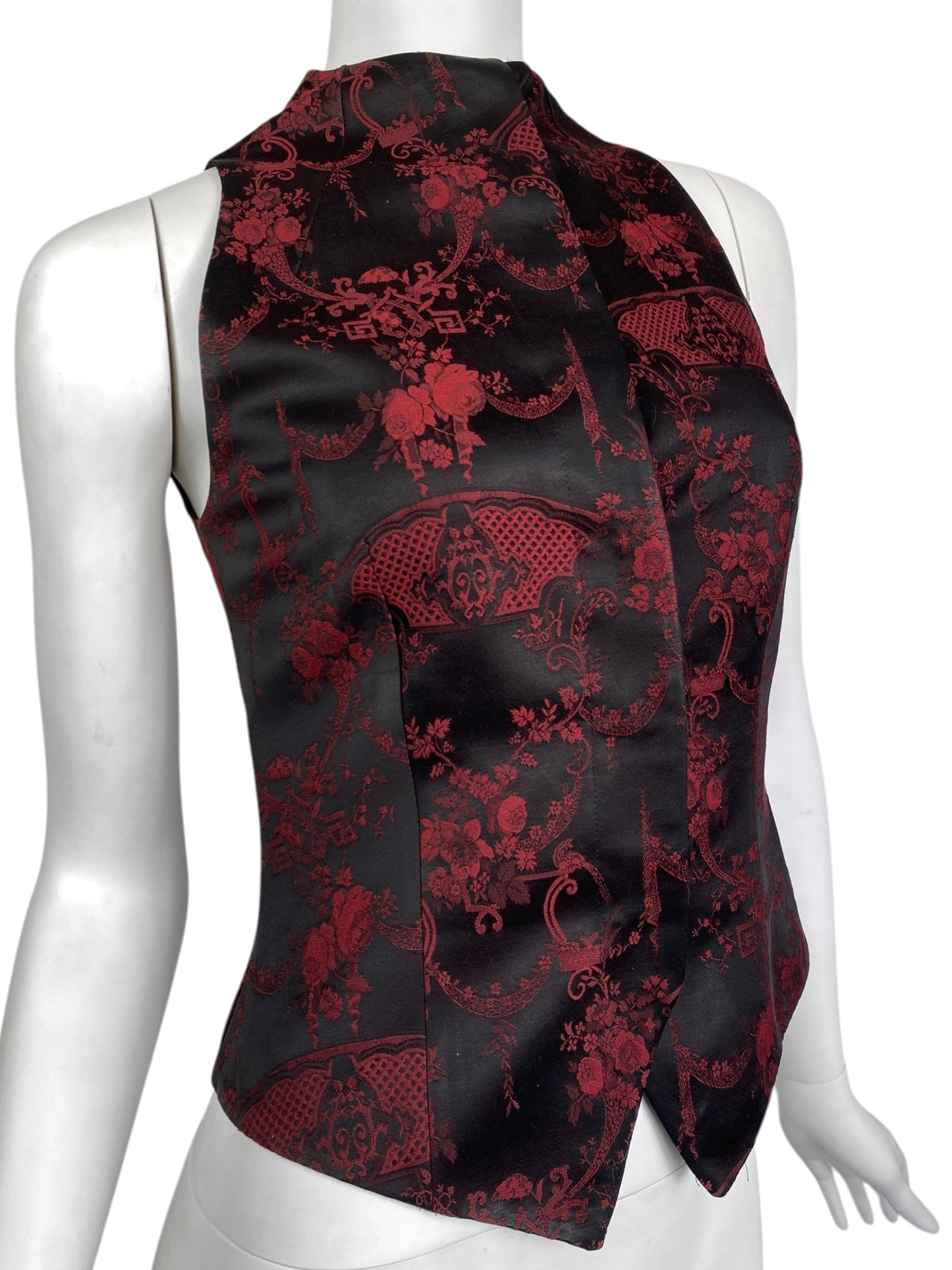 ALEXANDER MCQUEEN FW1998 «JOAN» BLACK & RED JACQUARD FLORAL WAISTCOAT