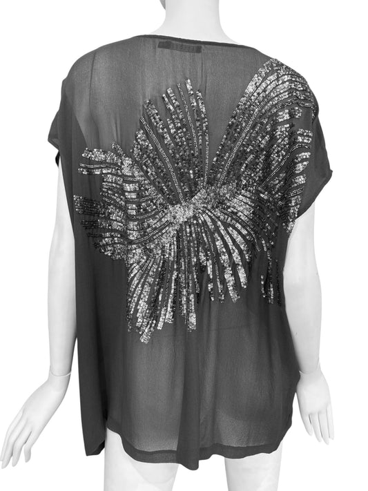 PEACHOO + KREJBERG 2010s BLACK SILK EMBELLISHED TANK TOP
