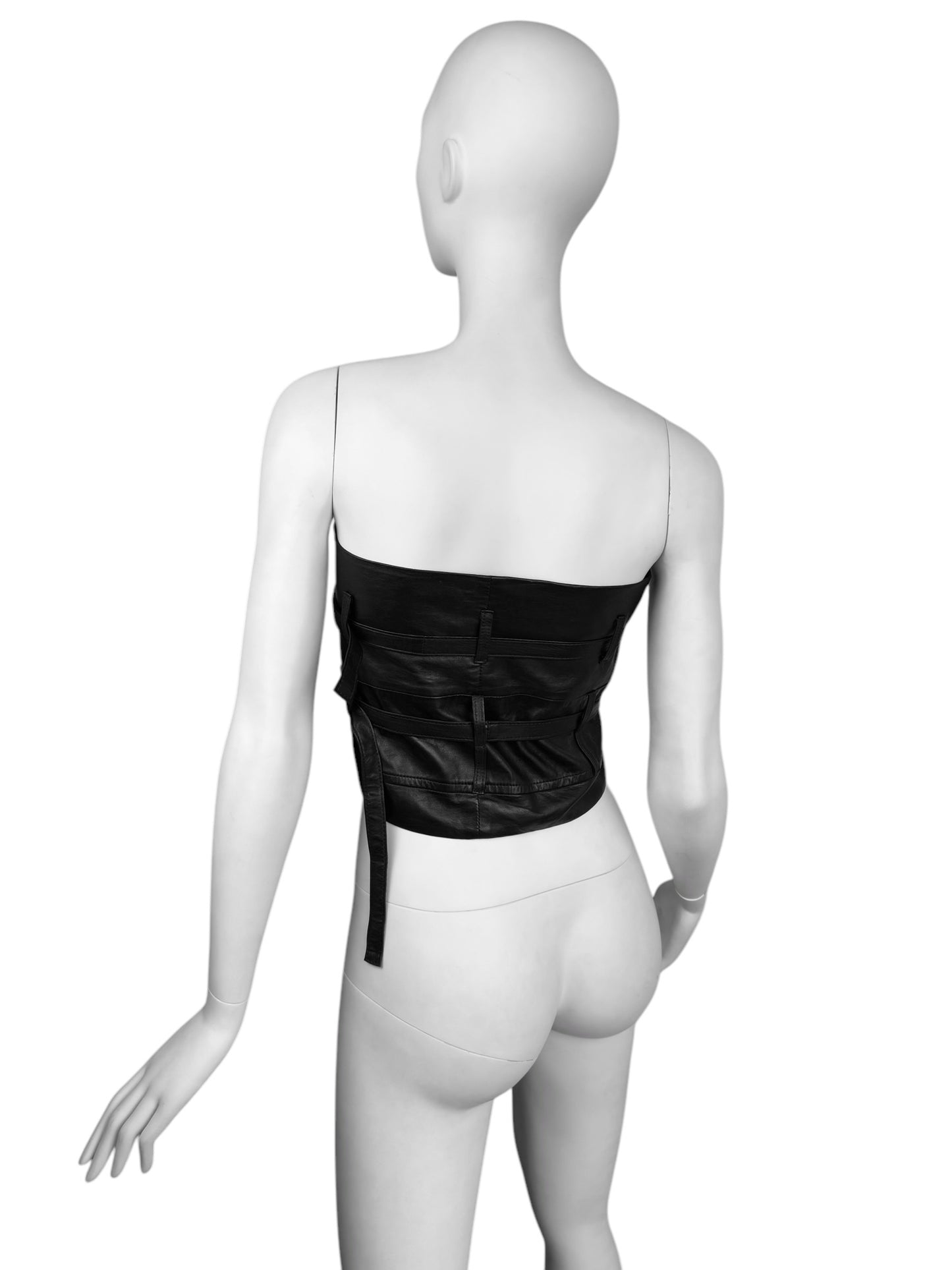 ANN DEMEULEMEESTER FW2010 BLACK LEATHER STRAPS BONDAGE BUSTIER TOP/CORSET