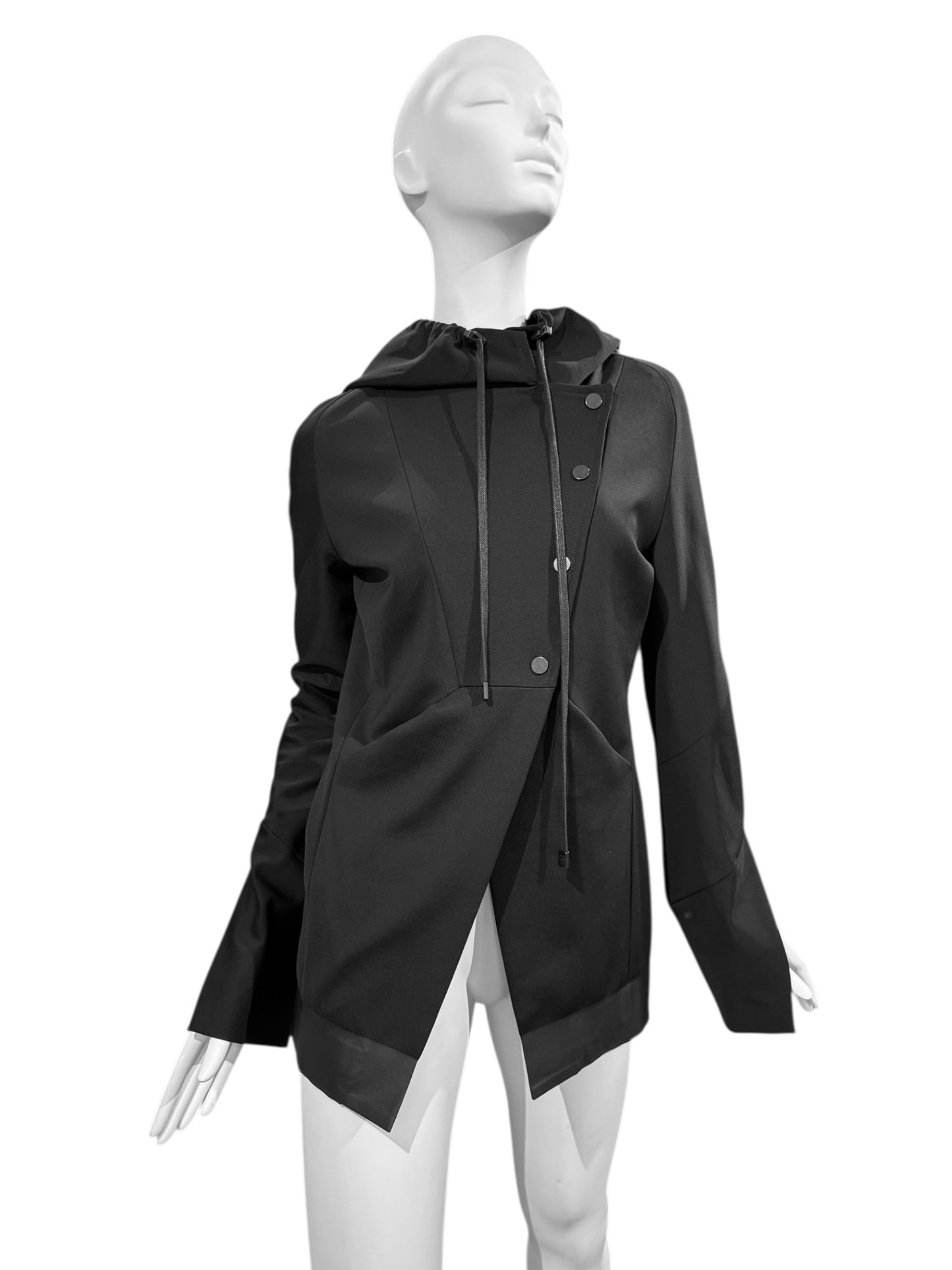 ILARIA NISTRI 2010s BLACK ASYMMETRICAL HOODED JACKET