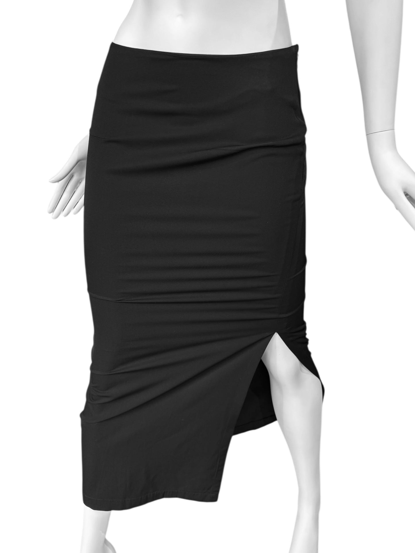 Y’S YOHJI YAMAMOTO 2000s BLACK WOOL ASYMMETRICAL SLIT MAXI SKIRT