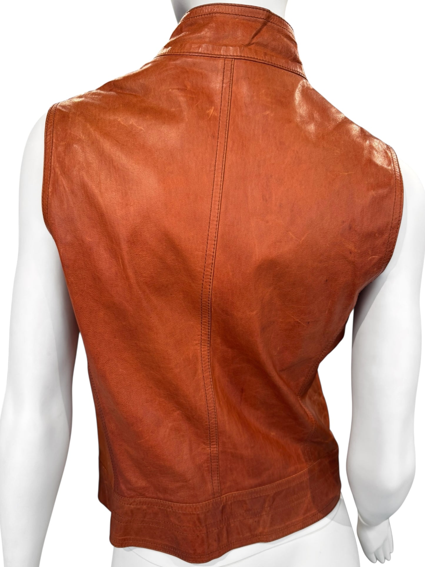 PLEIN SUD 2000s BURNT ORANGE STUDDED ASYMMETRICAL VEST