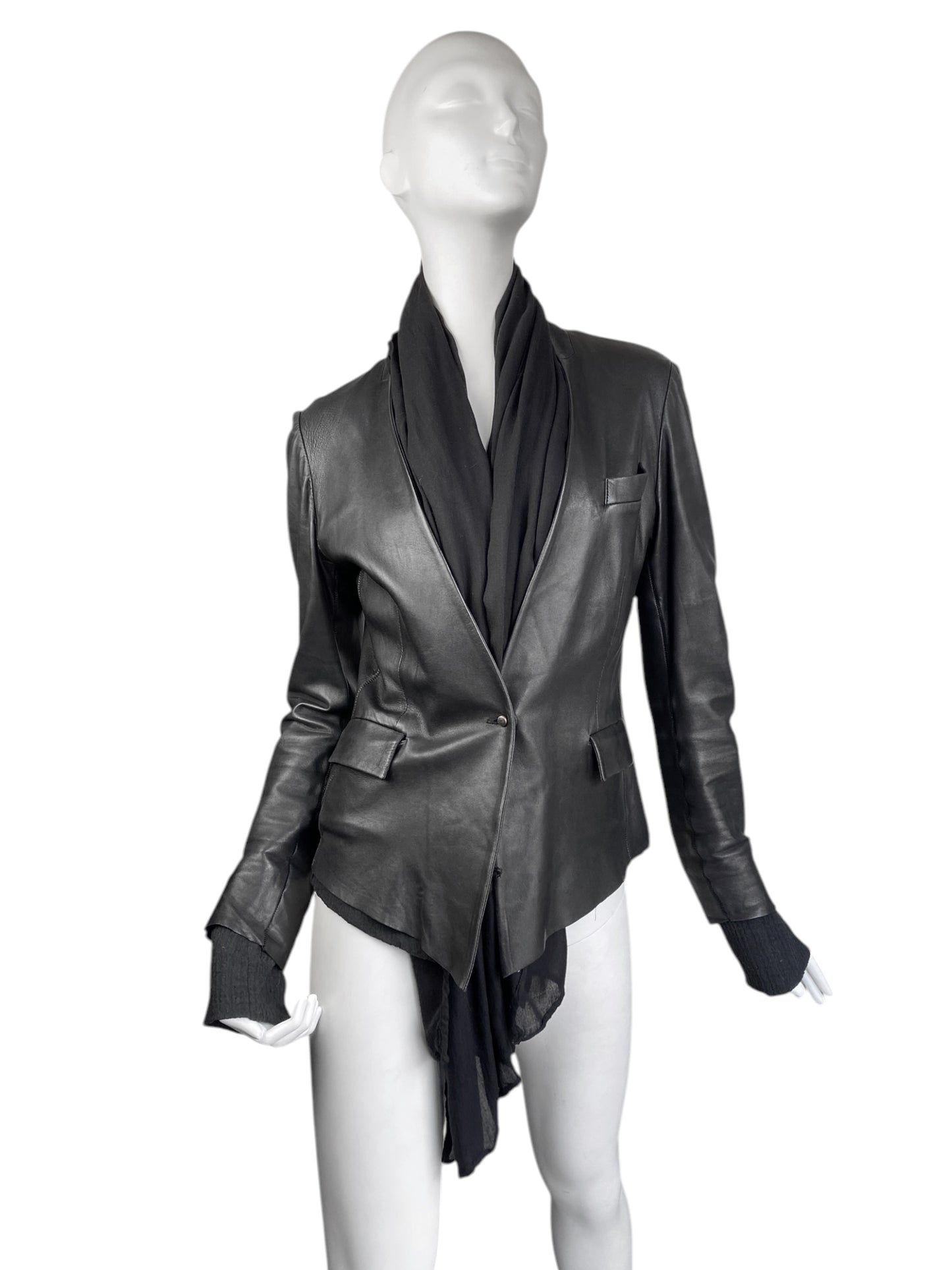 ISAAC SELLAM 2010s BLACK LEATHER SCARF JACKET