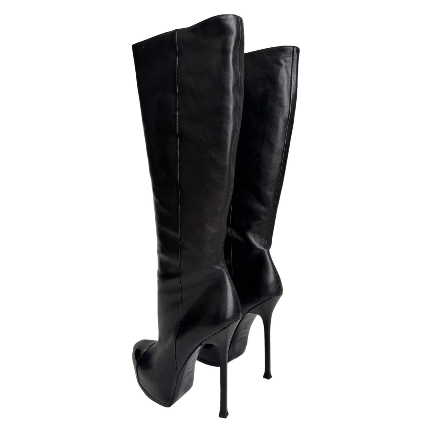 YVES SAINT LAURENT FW2008 BY STEFANO PILATI BLACK LEATHER TRIBTOO TOE-CAP BOOTS