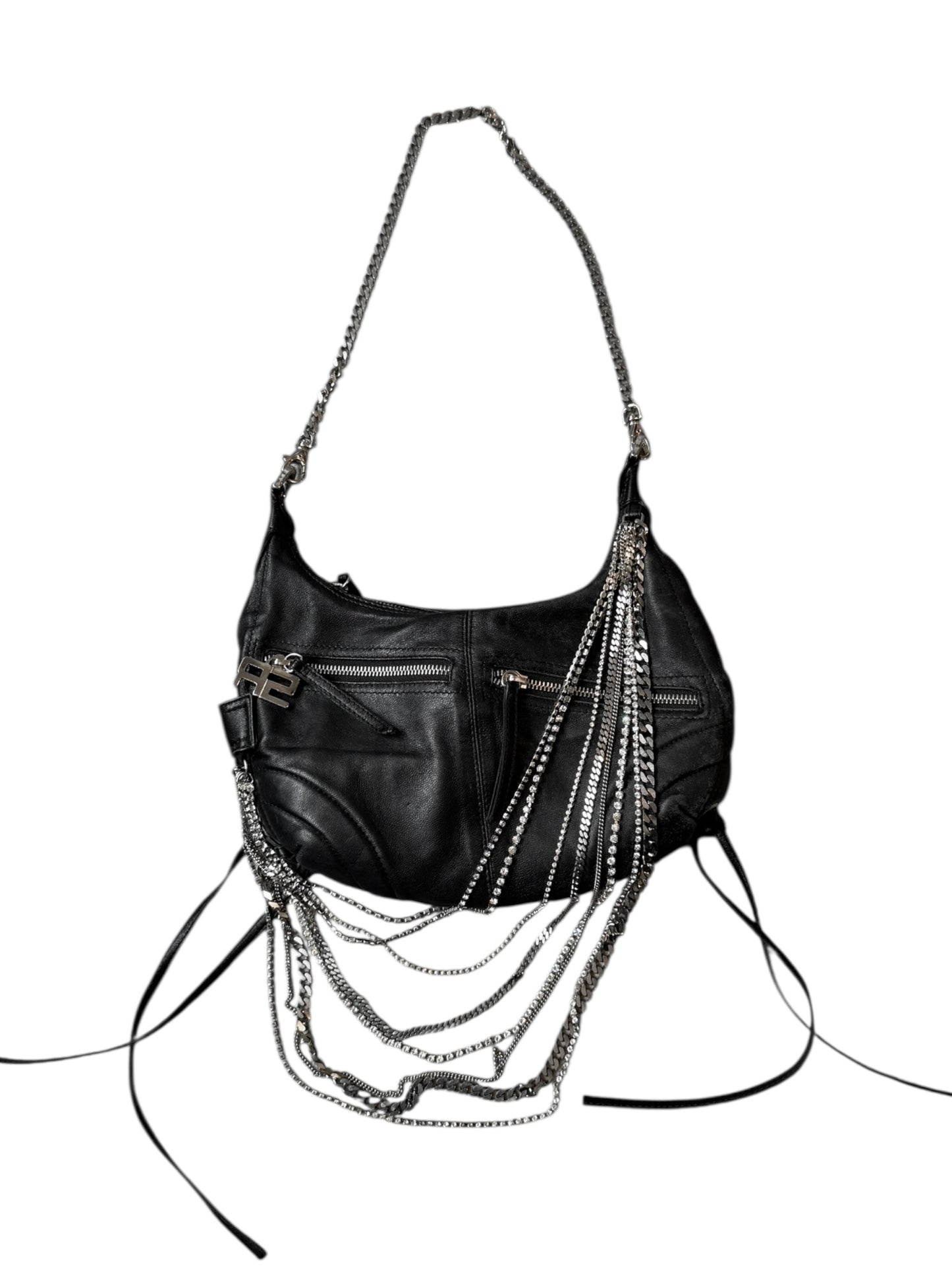 SONIA RYKIEL 2000s BLACK LEATHER CHAINS EMBELLISHED BAG