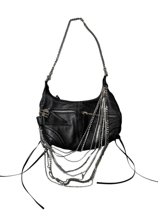 SONIA RYKIEL 2000s BLACK LEATHER CHAINS EMBELLISHED BAG