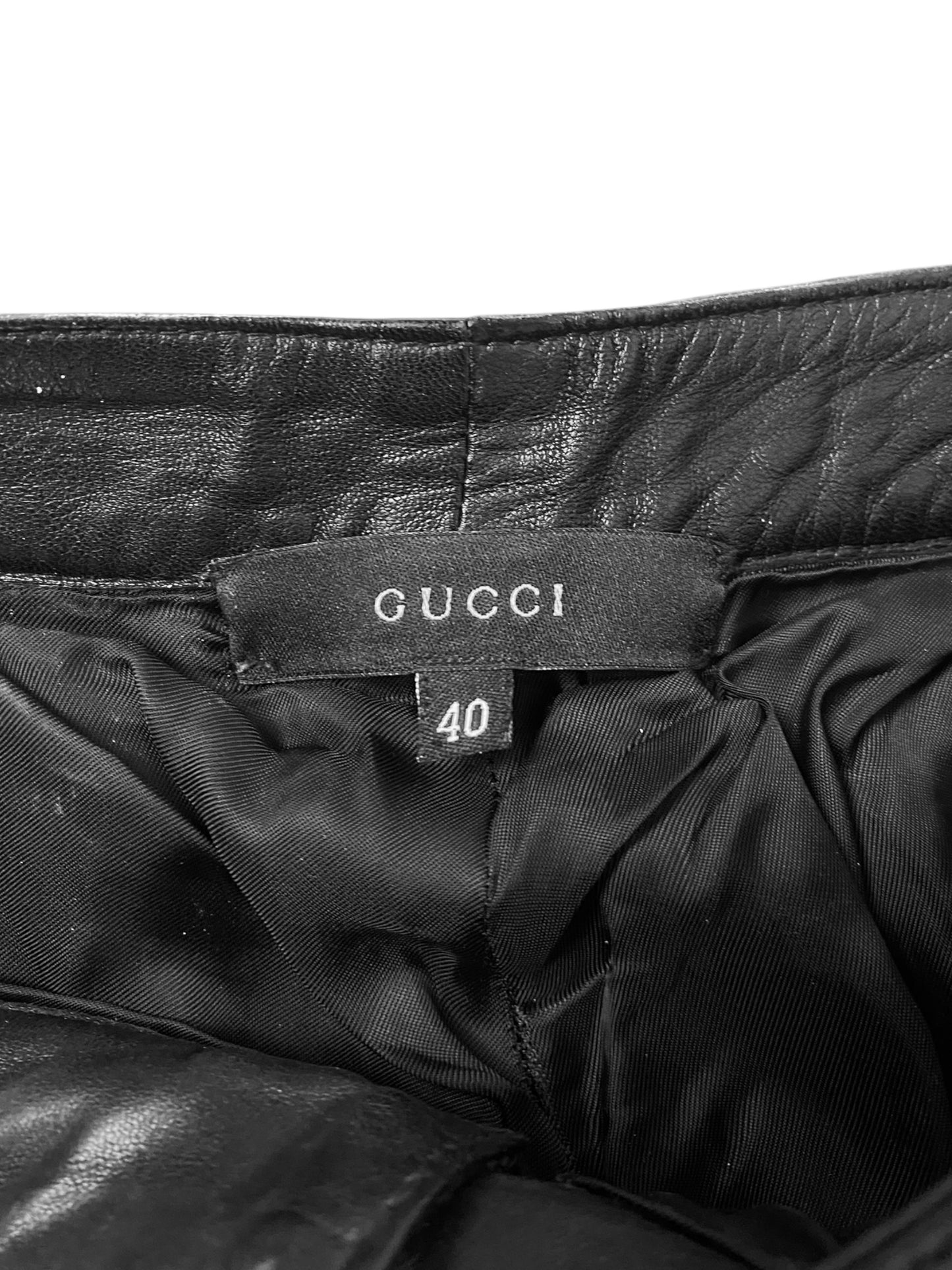 GUCCI FW1999 BY TOM FORD BLACK LEATHER STRIPES FLARED PANTS