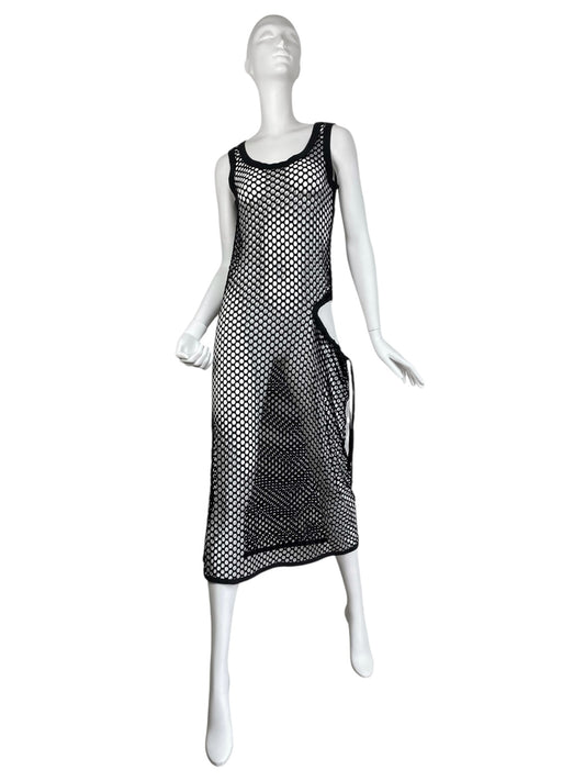 Y-3 YOHJI YAMAMOTO X ADIDAS 2010s BLACK LASER CUT OUT MAXI DRESS