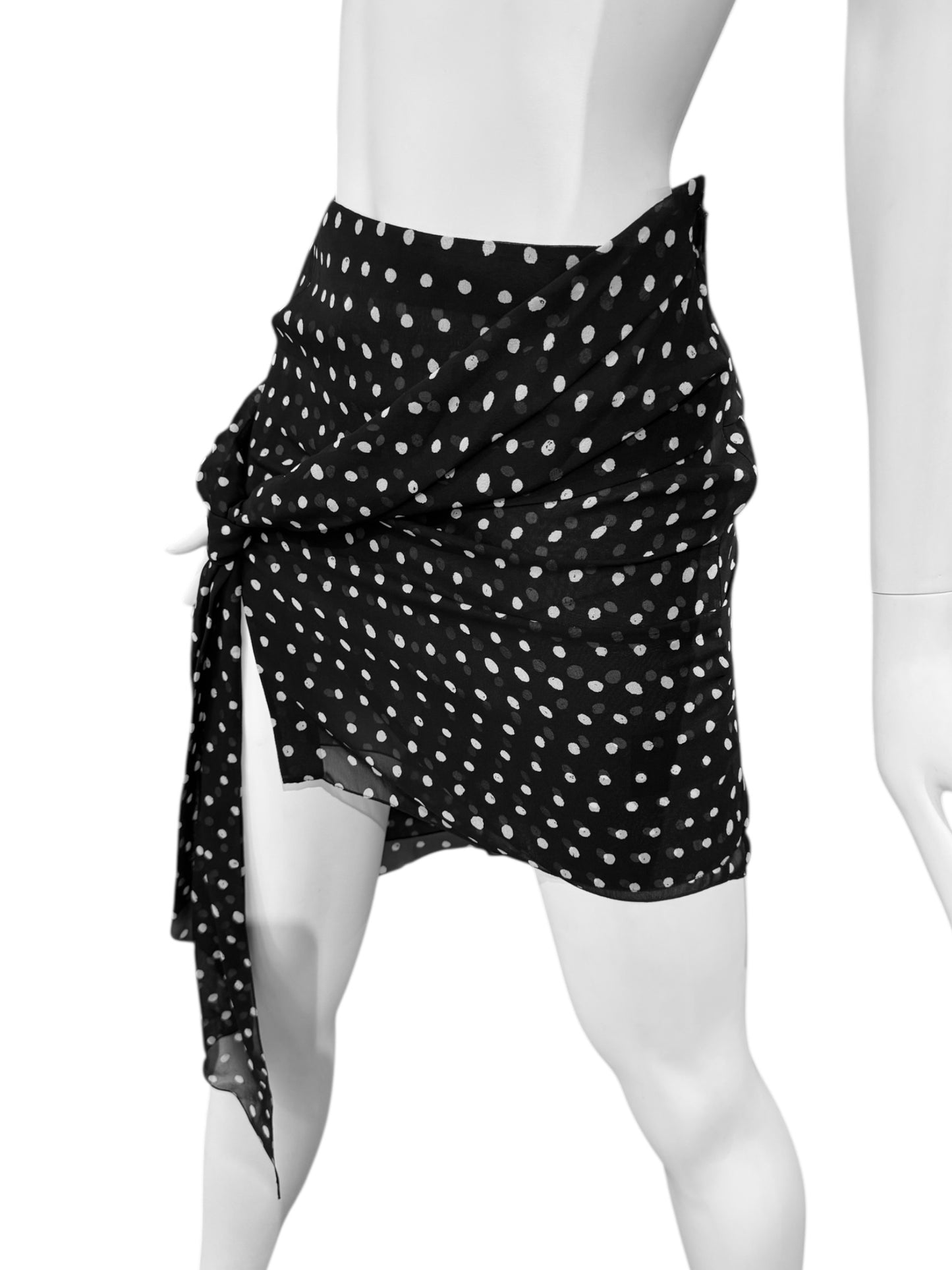 SAINT LAURENT FW2017 BY ANTHONY VACCARELLO BLACK SILK POLKA DOT MINI SKIRT