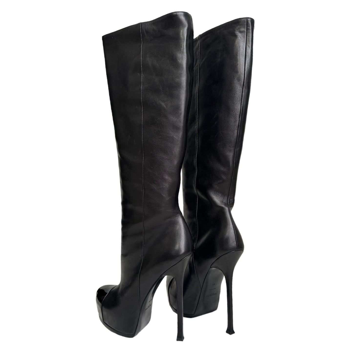 YVES SAINT LAURENT FW2008 BY STEFANO PILATI BLACK LEATHER TRIBTOO TOE-CAP BOOTS