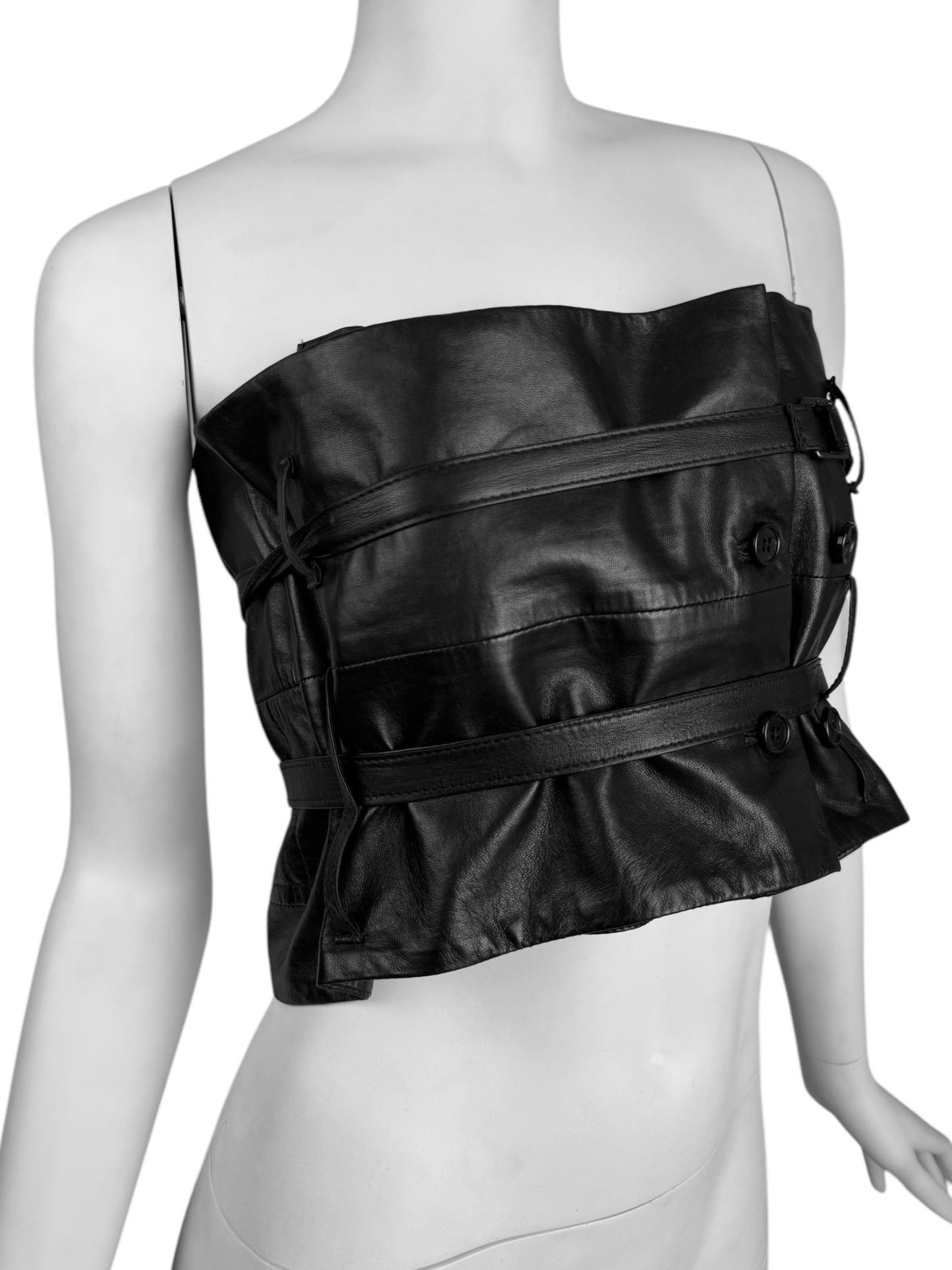 ANN DEMEULEMEESTER FW2010 BLACK LEATHER STRAPS BONDAGE BUSTIER TOP/CORSET
