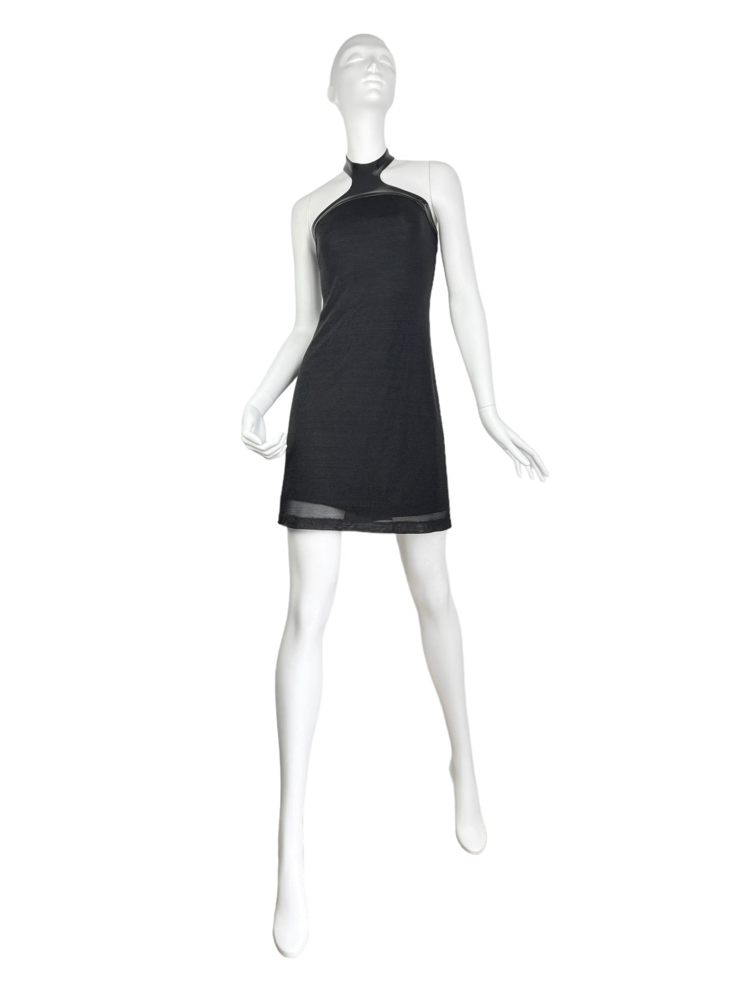 PLEIN SUD SS2004 BLACK METALLIC HALTERNECK MINI DRESS