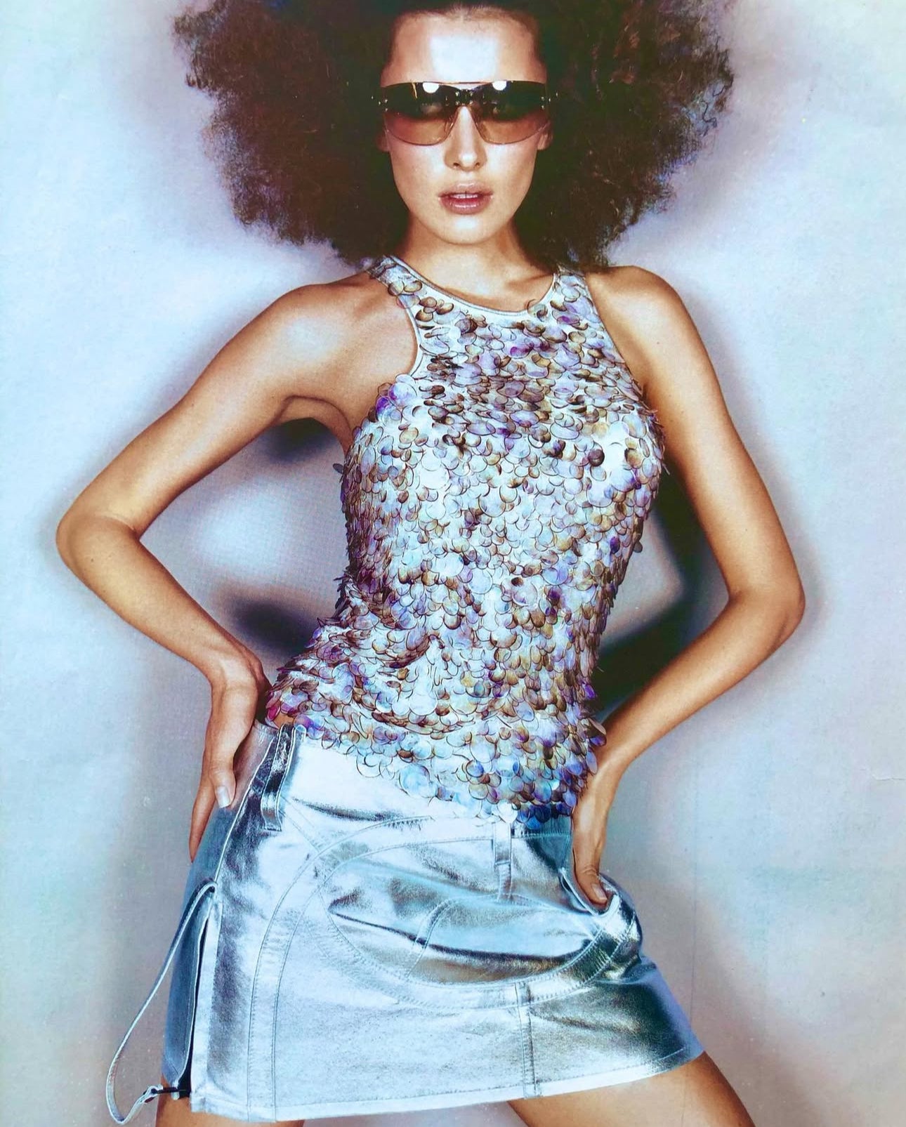 PLEIN SUD SS2004 MOTHER PEARL SEQUINS MINI SKIRT