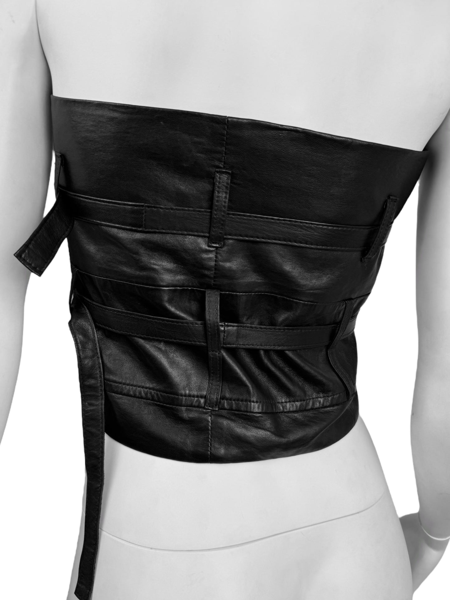 ANN DEMEULEMEESTER FW2010 BLACK LEATHER STRAPS BONDAGE BUSTIER TOP/CORSET