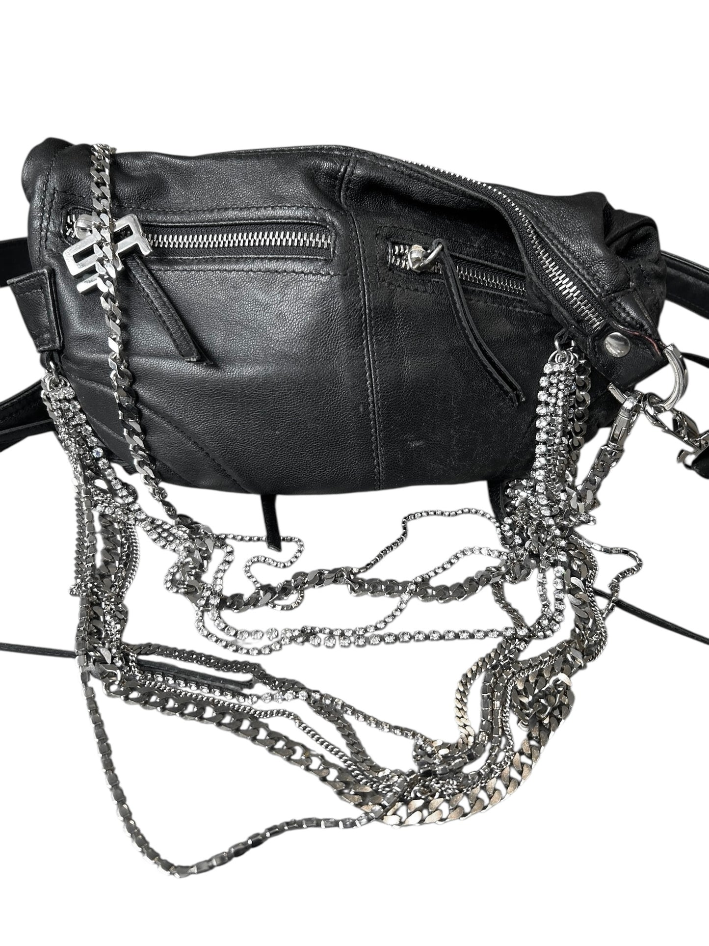 SONIA RYKIEL 2000s BLACK LEATHER CHAINS EMBELLISHED BAG