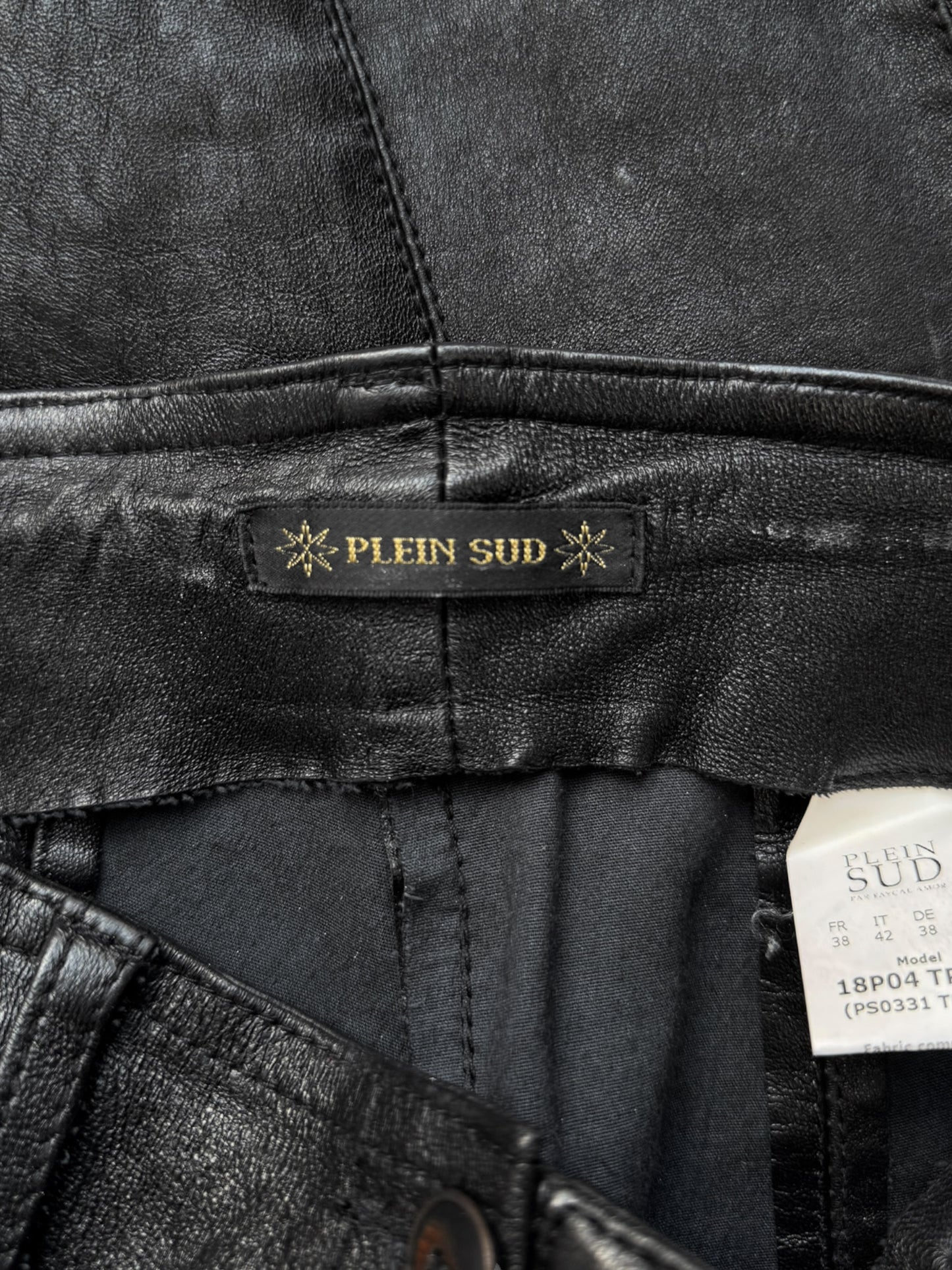 PLEIN SUD 2018 BLACK LEATHER & KNITTED SKINNY PANTS