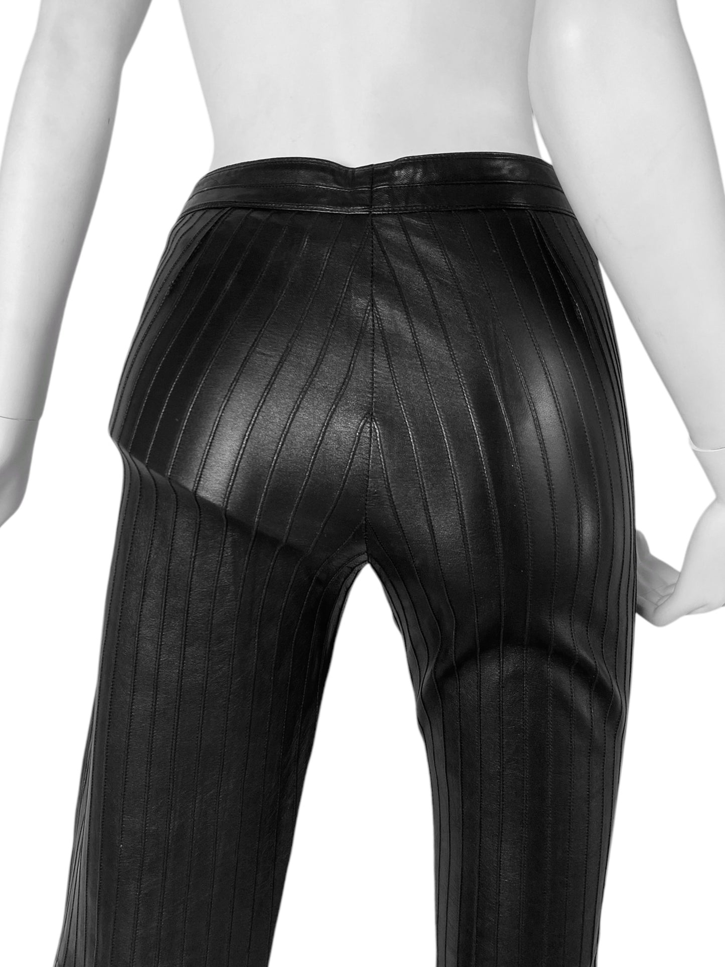 GUCCI FW1999 BY TOM FORD BLACK LEATHER STRIPES FLARED PANTS