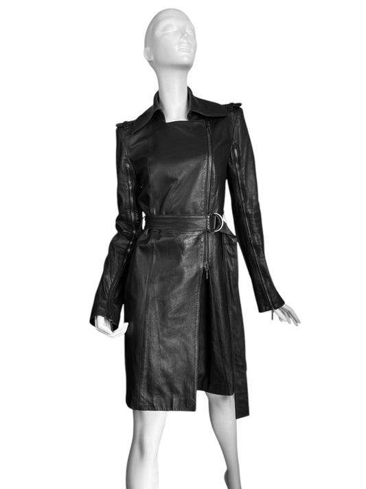 PLEIN SUD JEANS 2000s BLACK LEATHER ZIP SLEEVES COAT