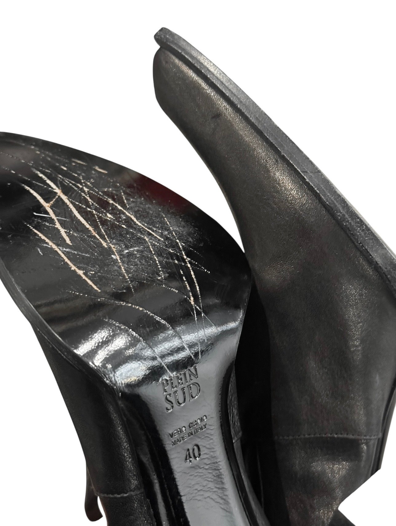 PLEIN SUD FW2003 BLACK LEATHER THIGH-HIGH BOOTS
