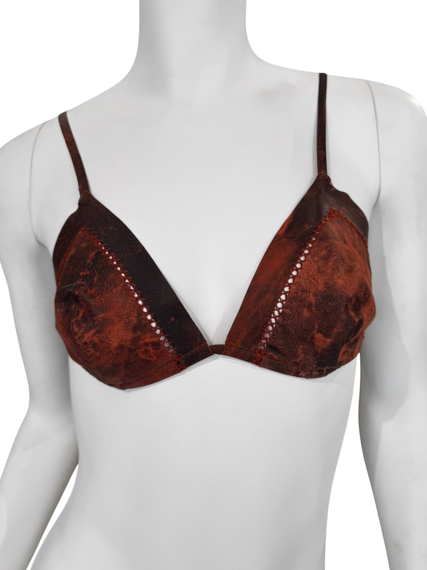 FAYÇAL AMOR SS1993 BROWN TIE & DYE LEATHER BRA