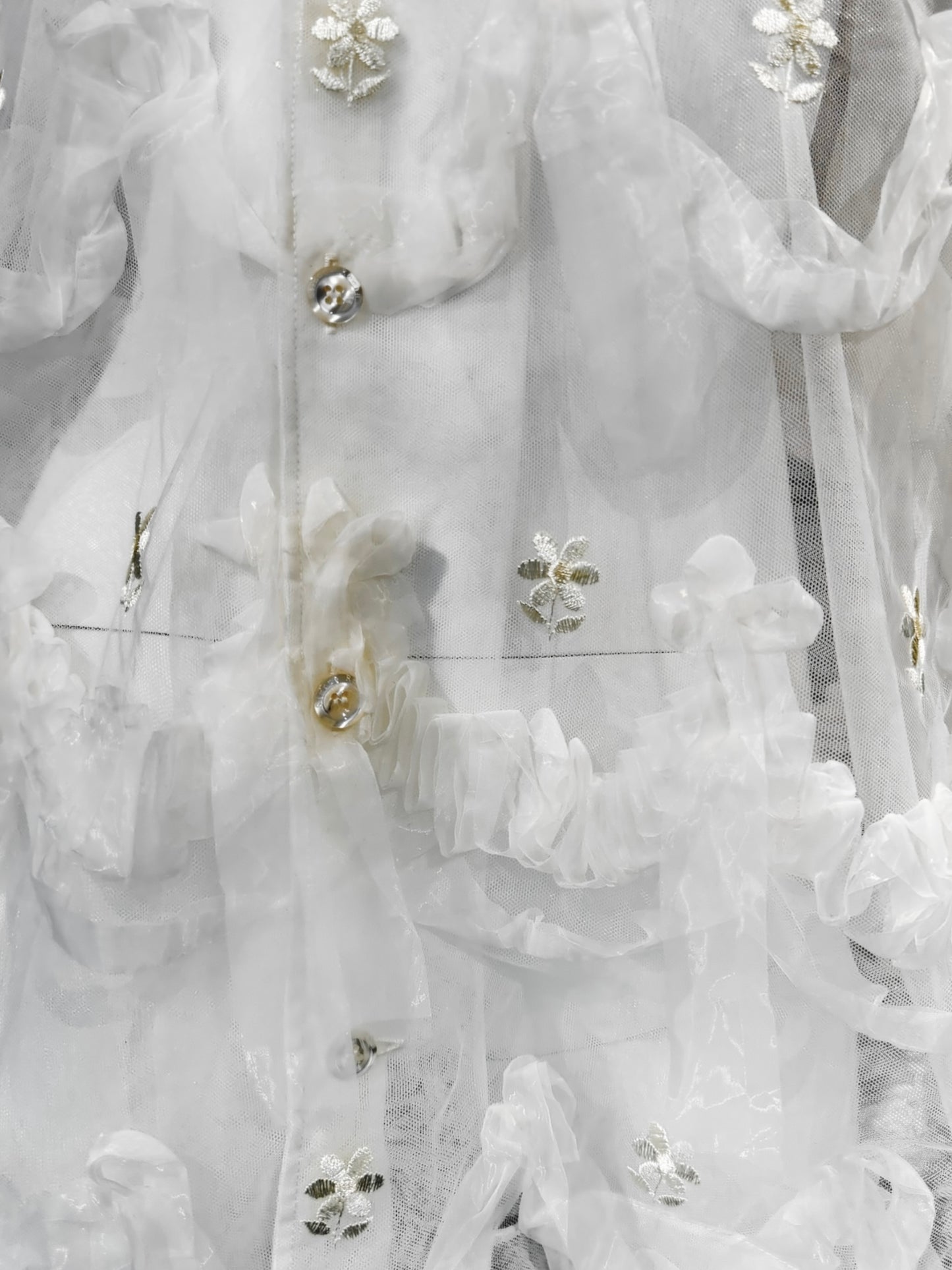 SIMONE ROCHA SS2024 OFF-WHITE TULLE EMBELLISHED OVERSIZE SHIRT