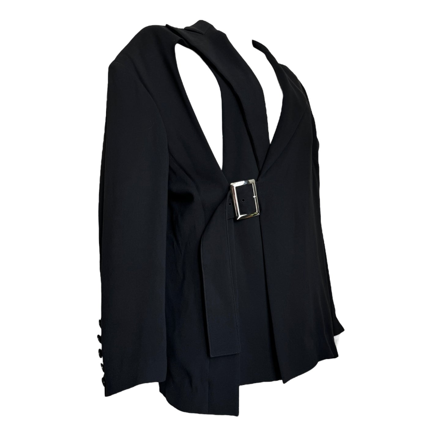 YOHJI YAMAMOTO FW2006 BLACK SILK CUT OUT BUCKLE BLAZER